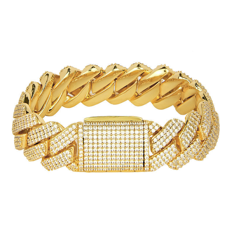 Iced Cuban Prong Bracelet (Gold) 19mm