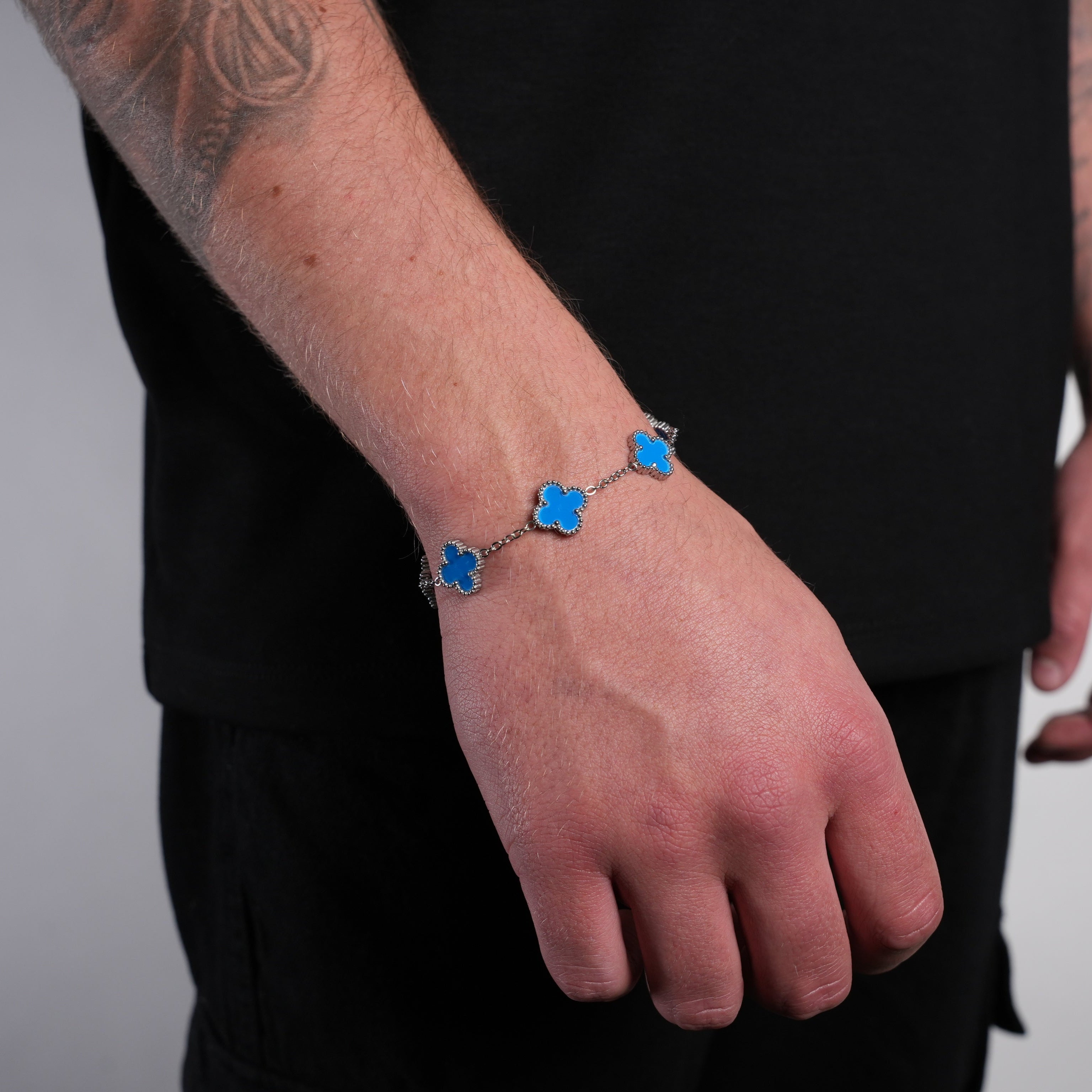 Silver Clover Bracelet (Blue)