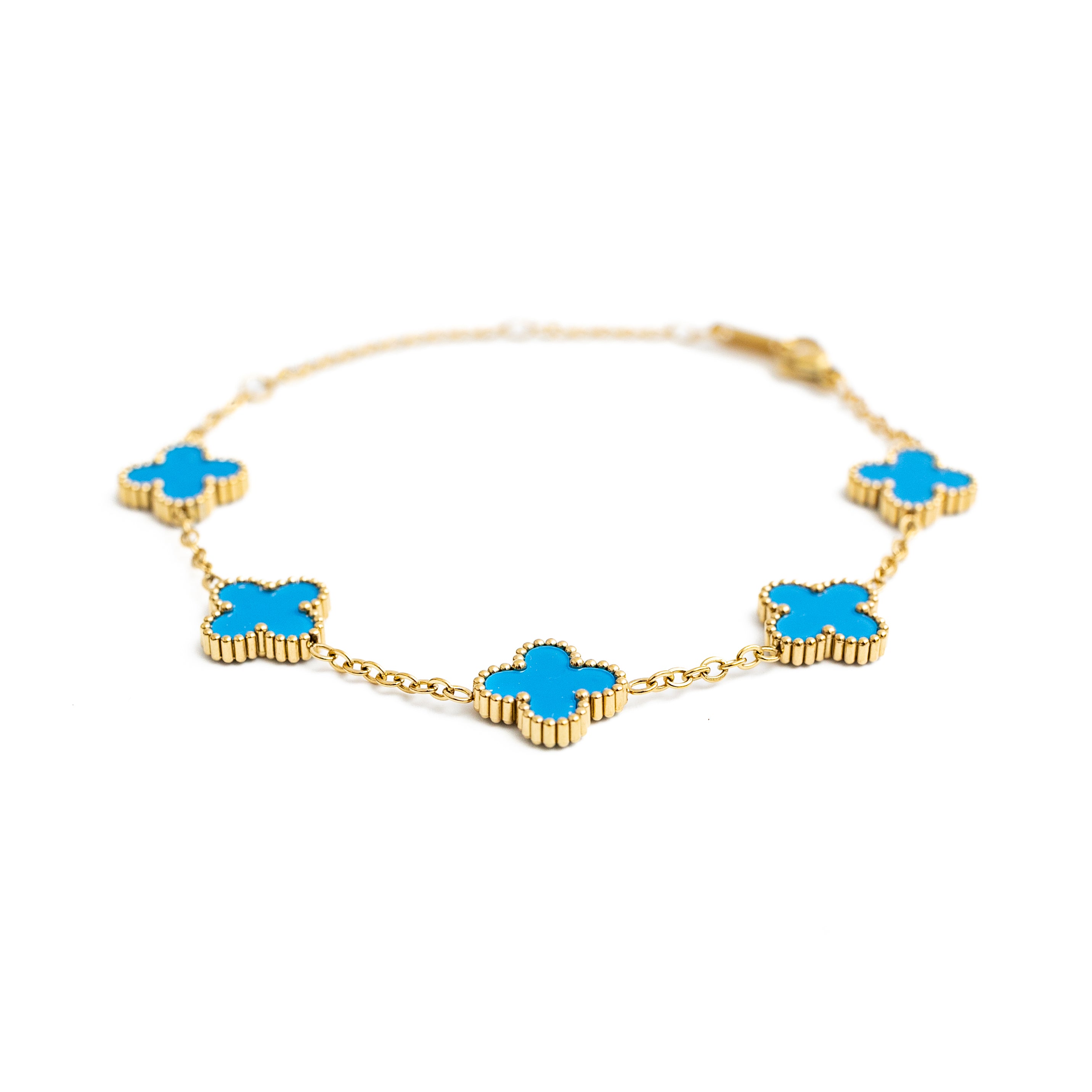 Gold Clover Bracelet (Blue)