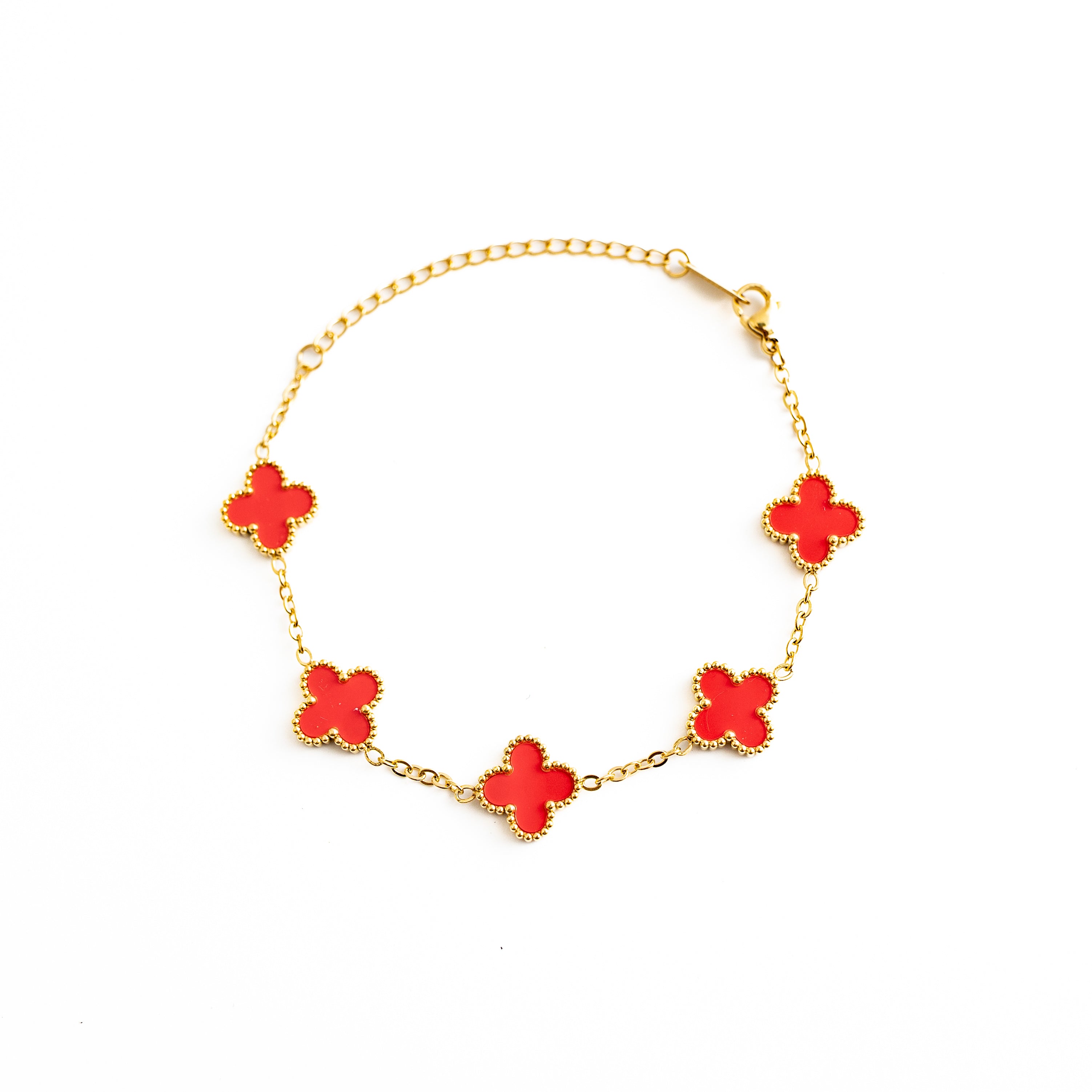 Gold Clover Bracelet (Red)