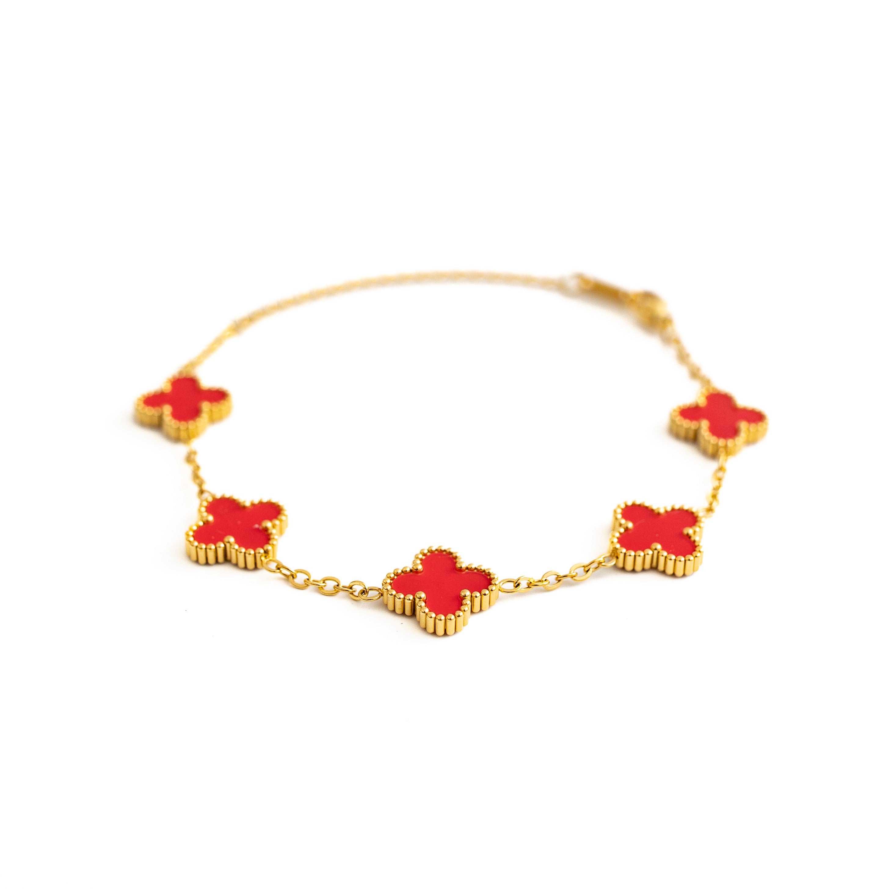 Gold Clover Bracelet (Red)
