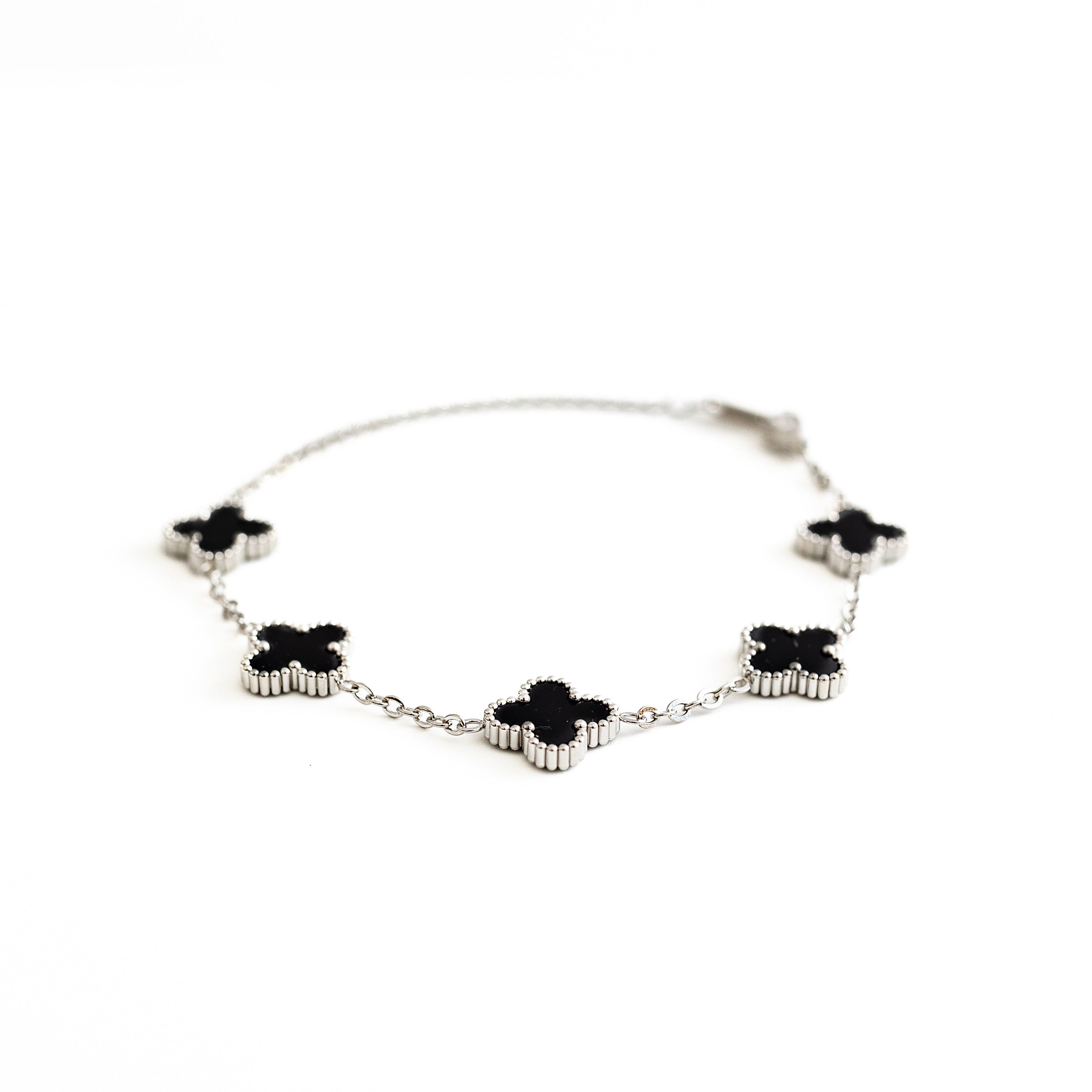 Silver Clover Bracelet (Black)