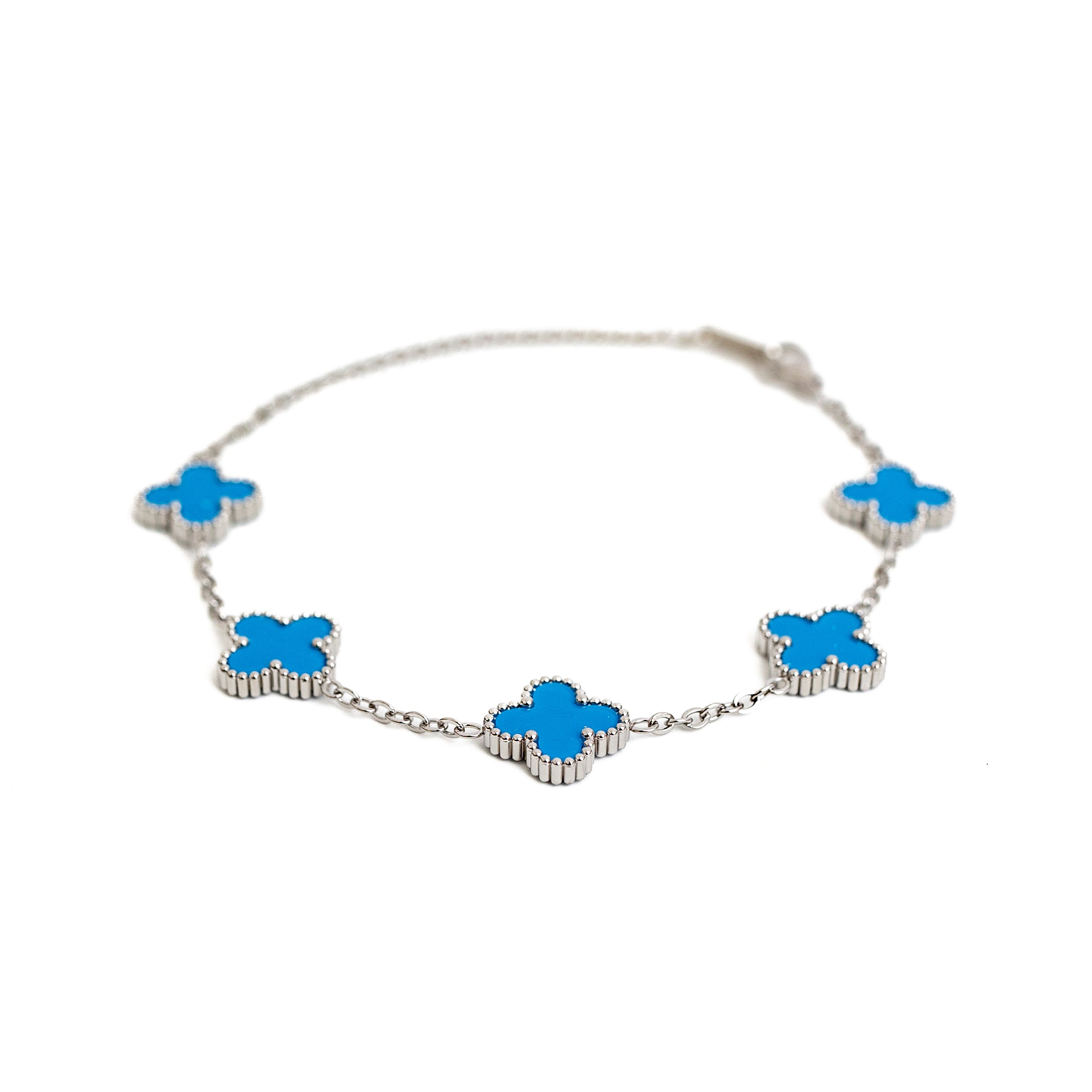 Silver Clover Bracelet (Blue)