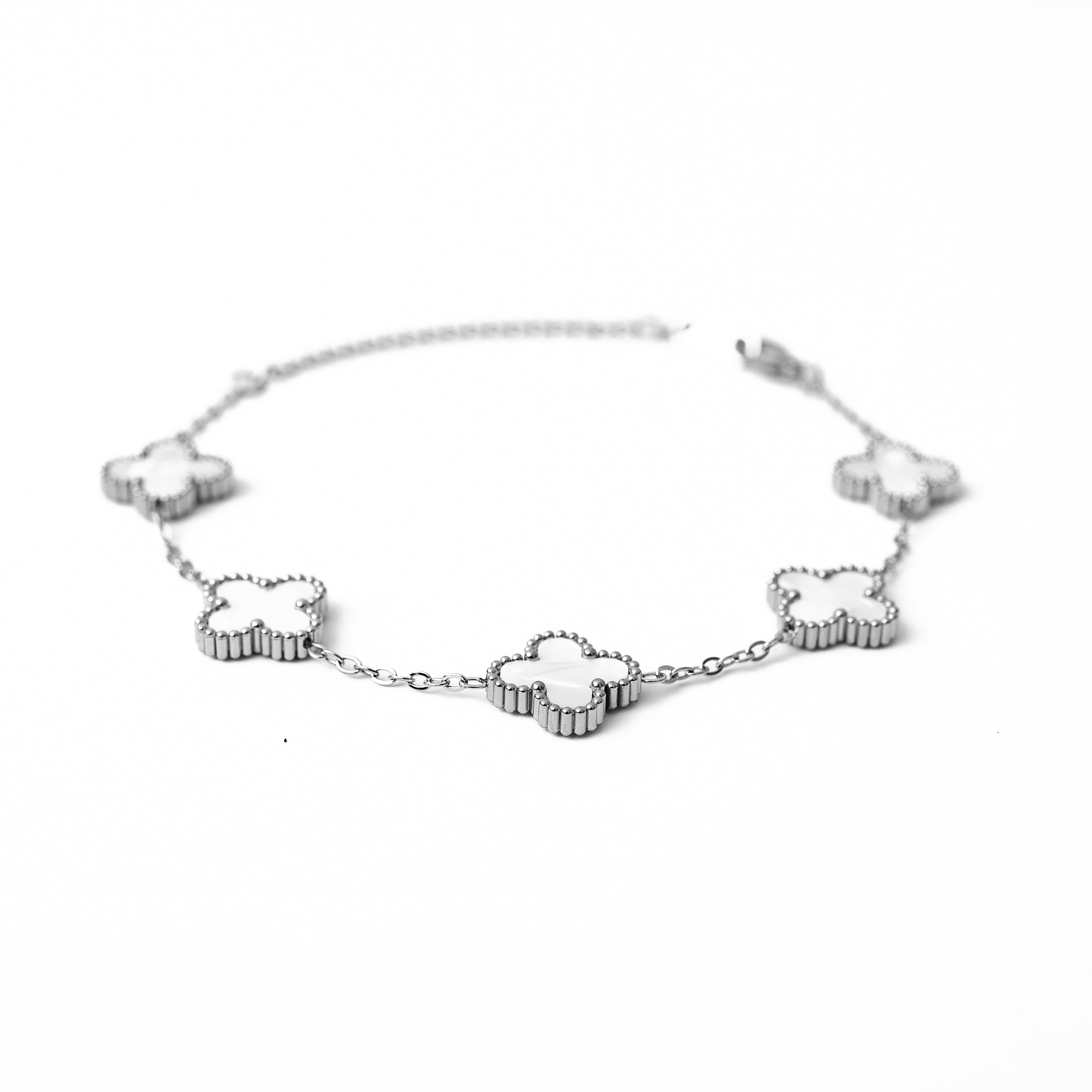 Silver Clover Bracelet (White)
