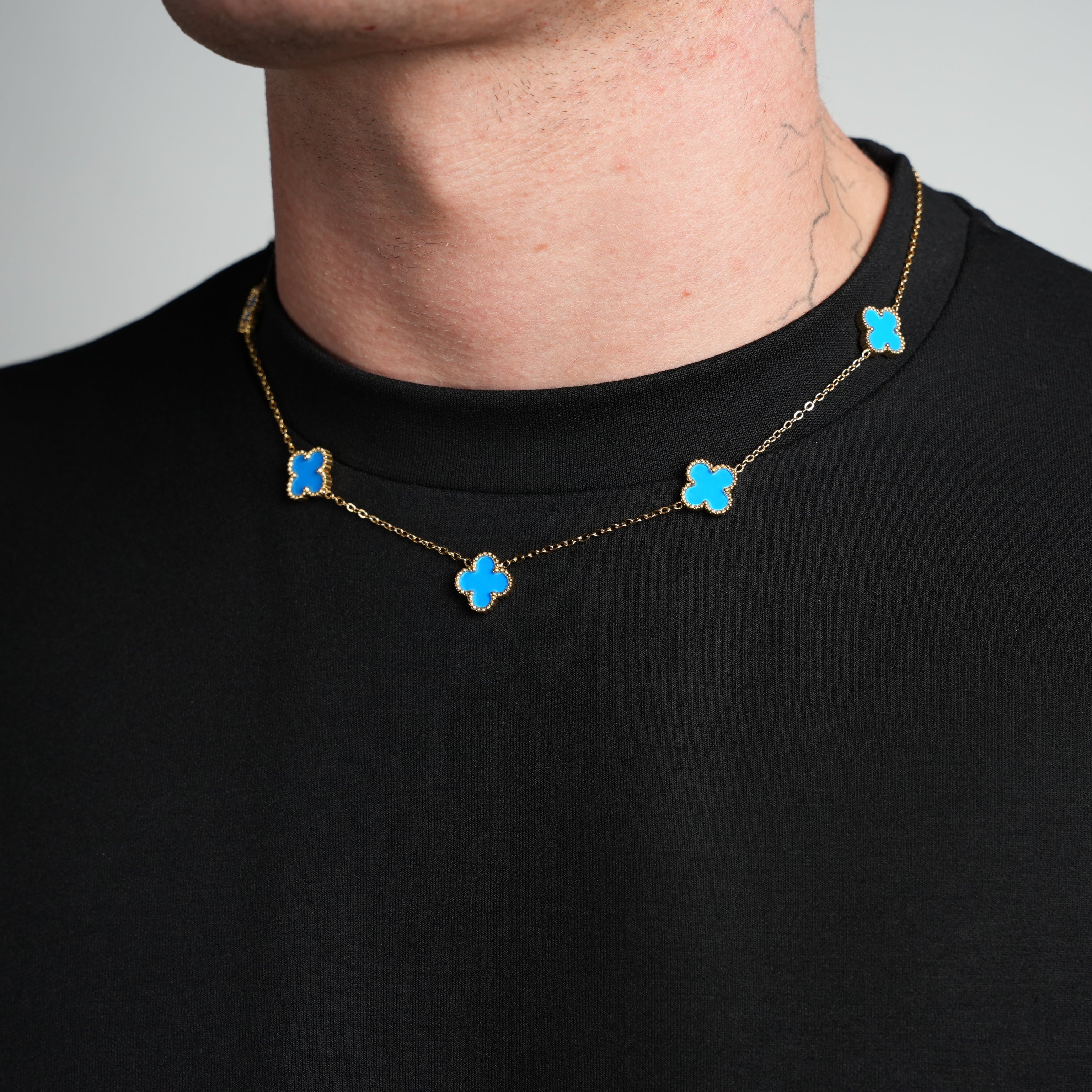 Gold Clover Necklace (Blue)