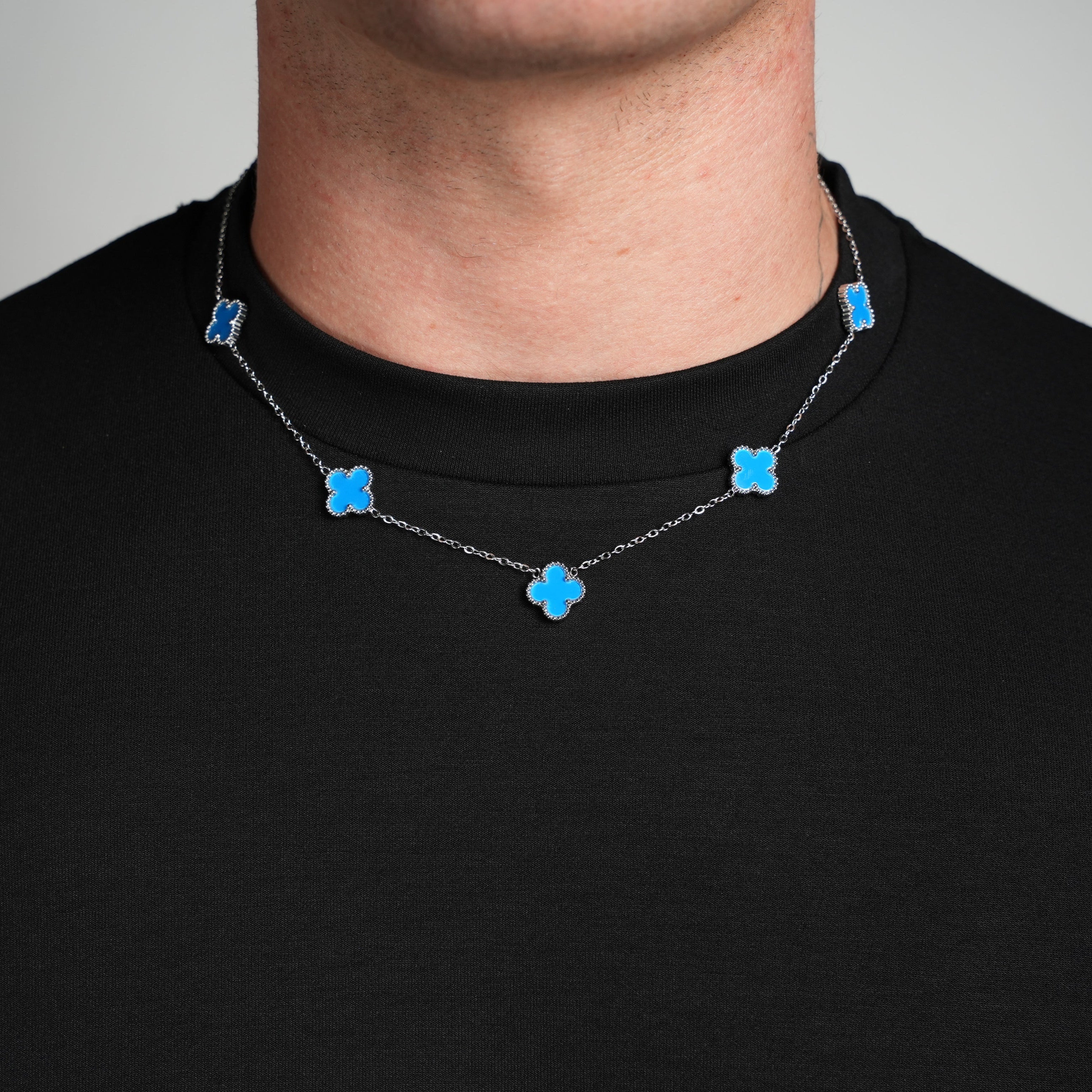 Silver Clover Necklace (Blue)