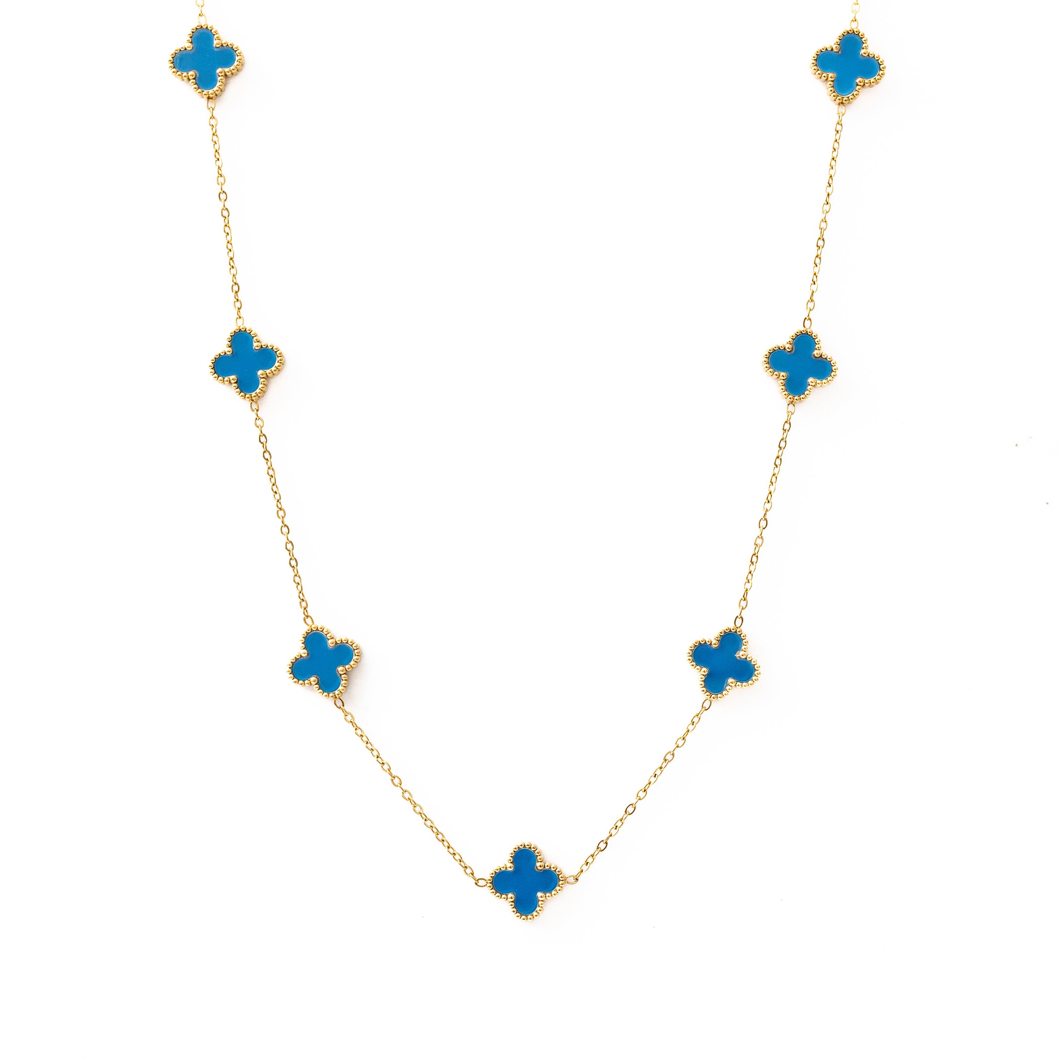 Gold Clover Necklace (Blue)