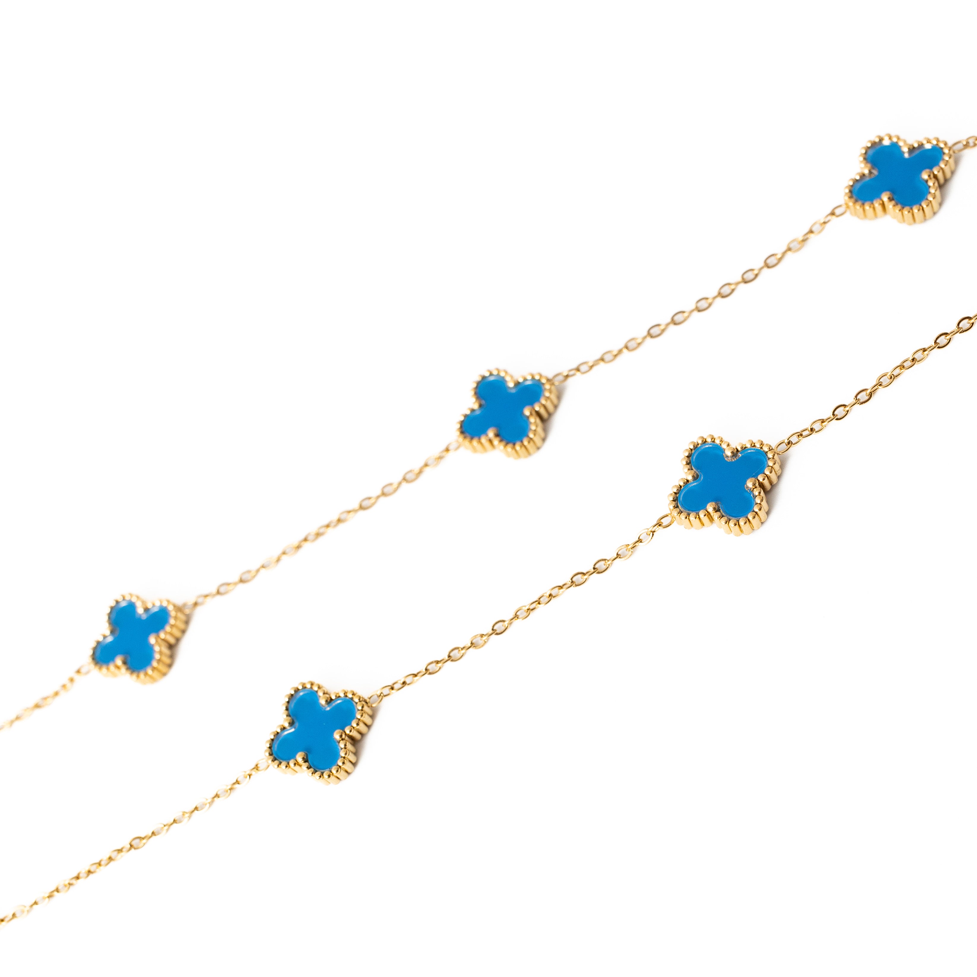 Gold Clover Necklace (Blue)