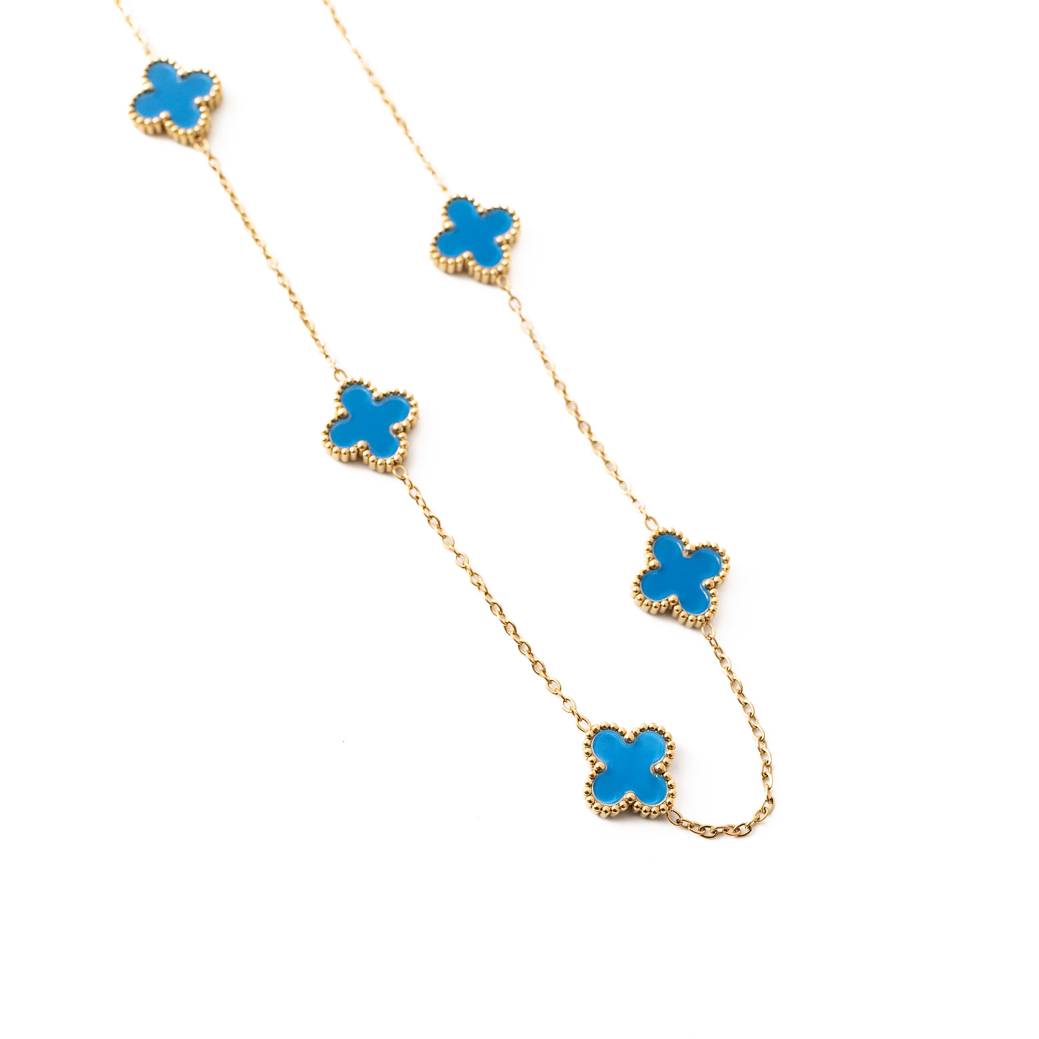 Gold Clover Necklace (Blue)