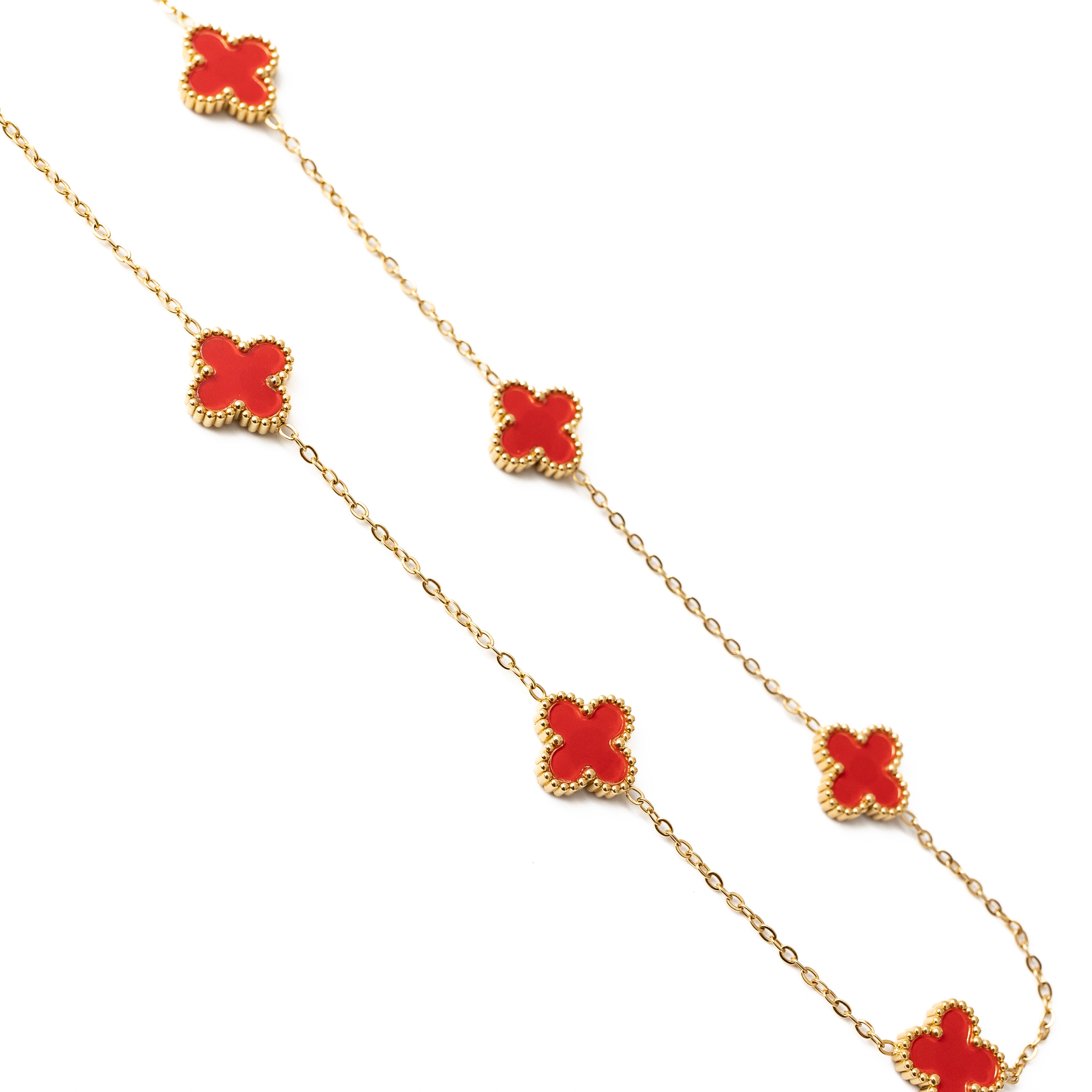 Gold Clover Necklace (Red)