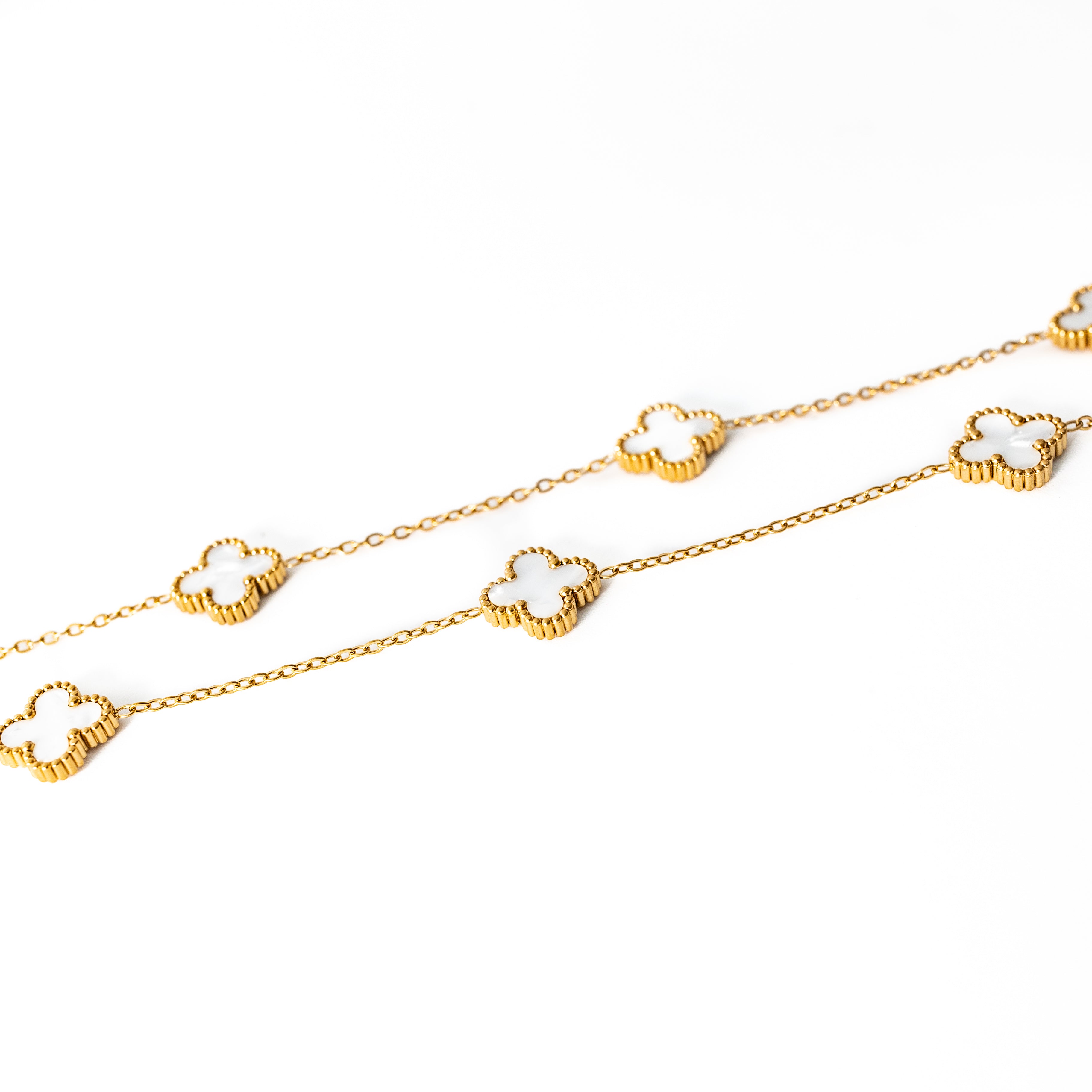 Gold Clover Necklace (White)