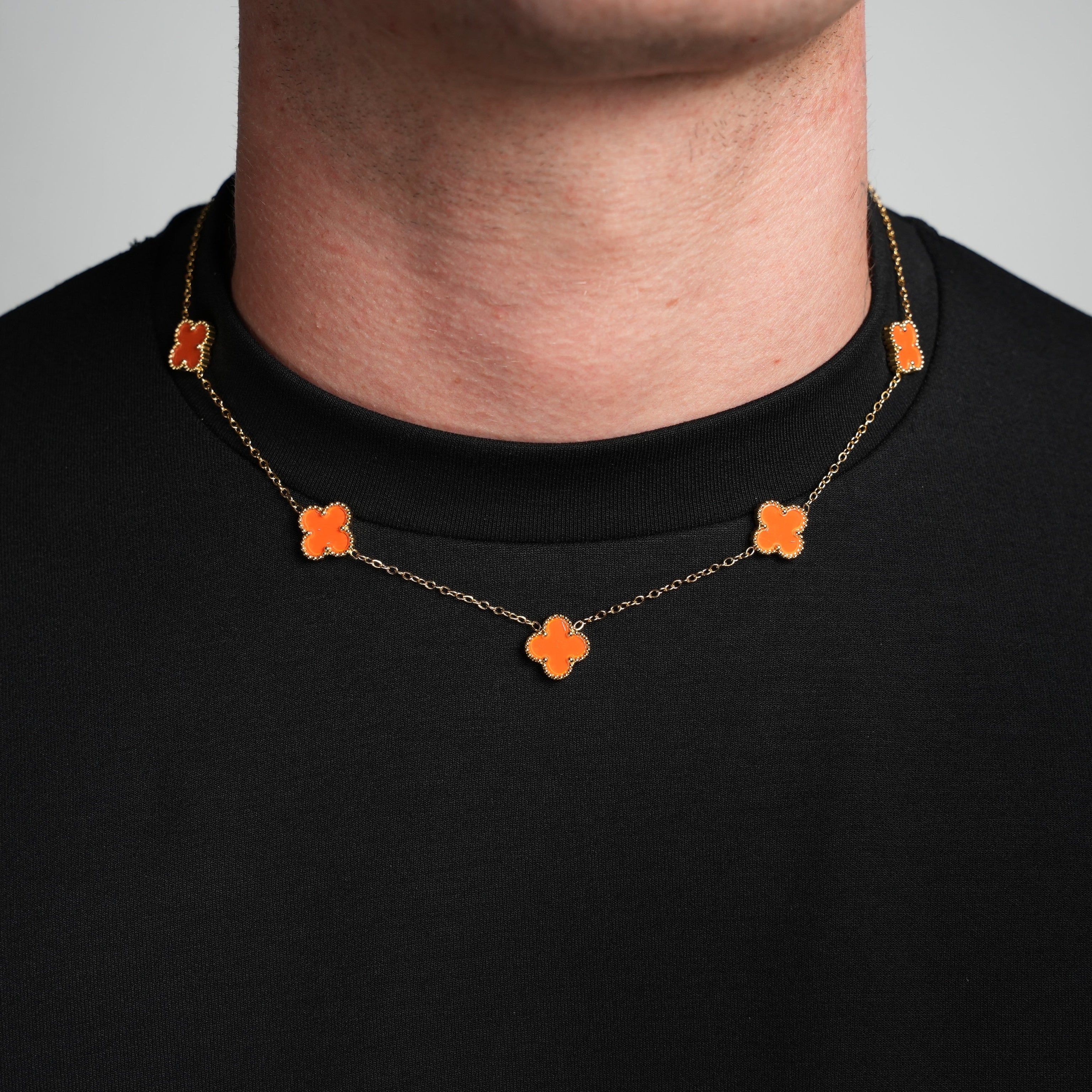 Gold Clover Necklace (Orange)