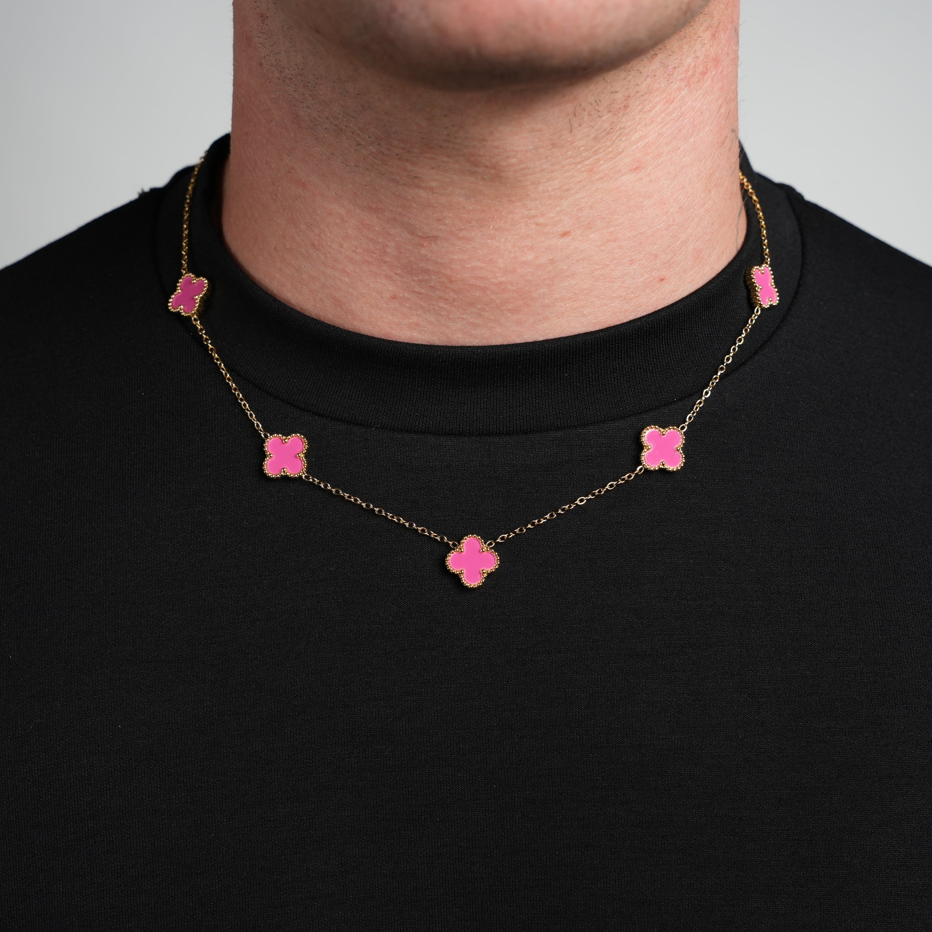 Gold Clover Necklace (Pink)