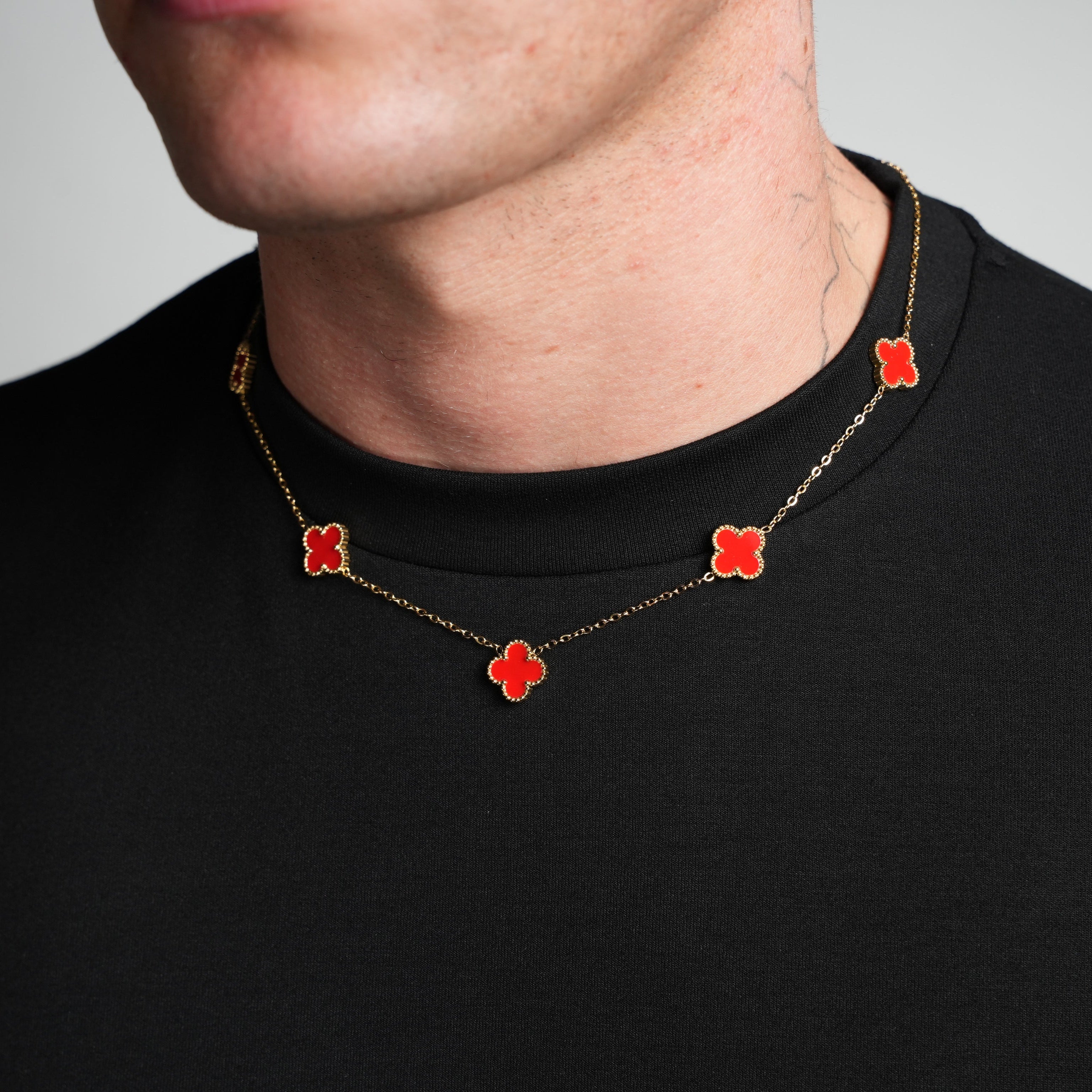 Gold Clover Necklace (Red)