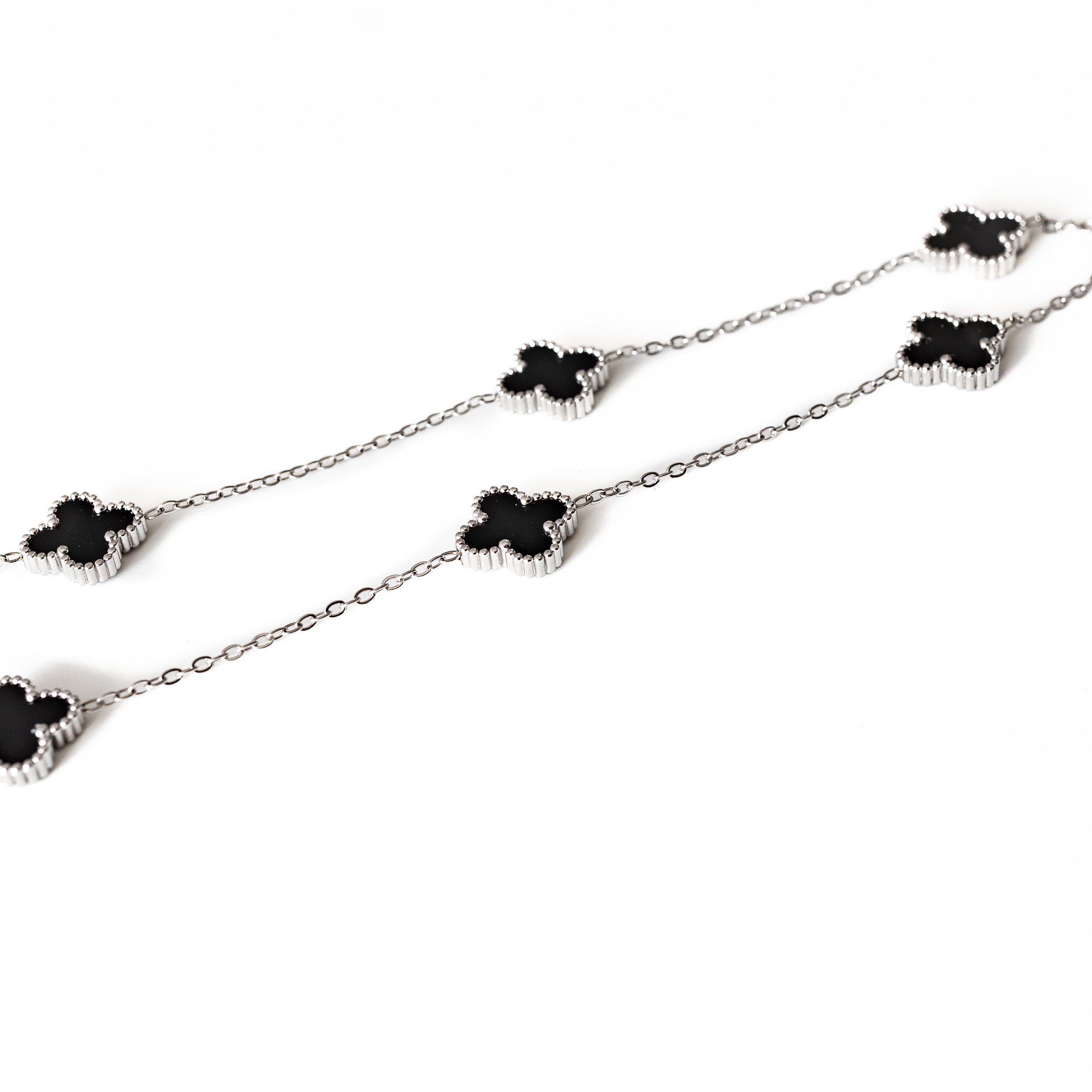 Silver Clover Necklace (Black)