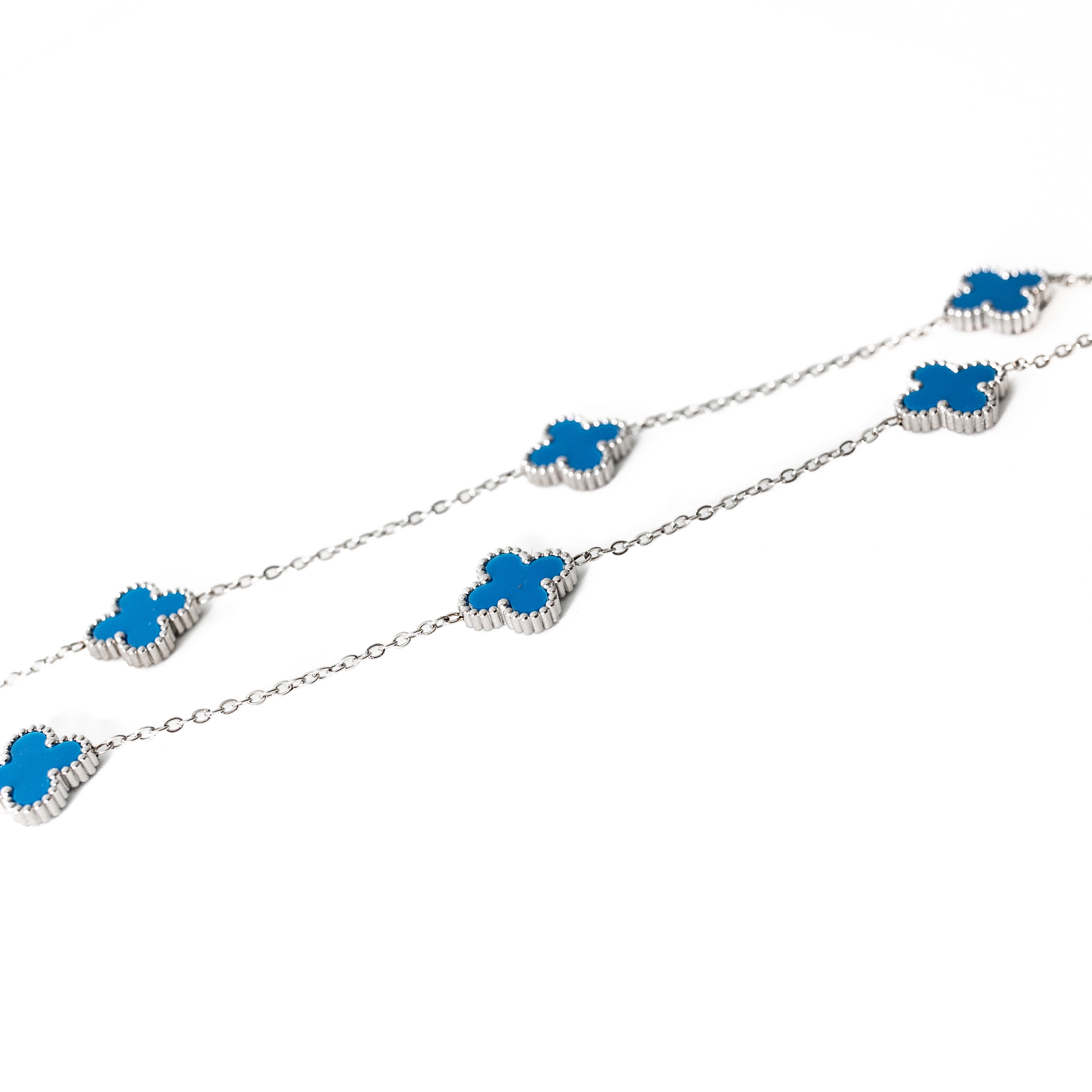 Silver Clover Necklace (Blue)