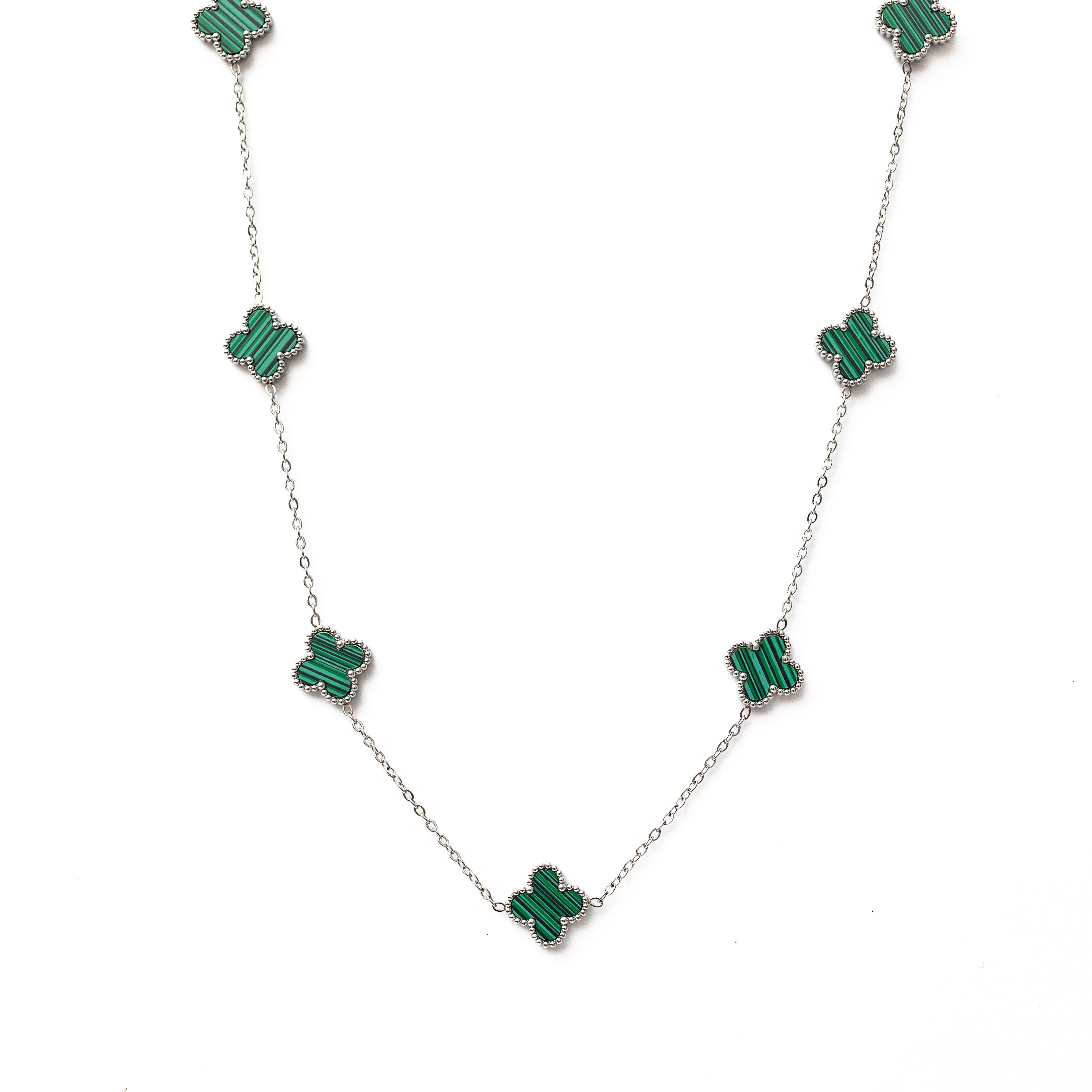 Silver Clover Necklace (Green)