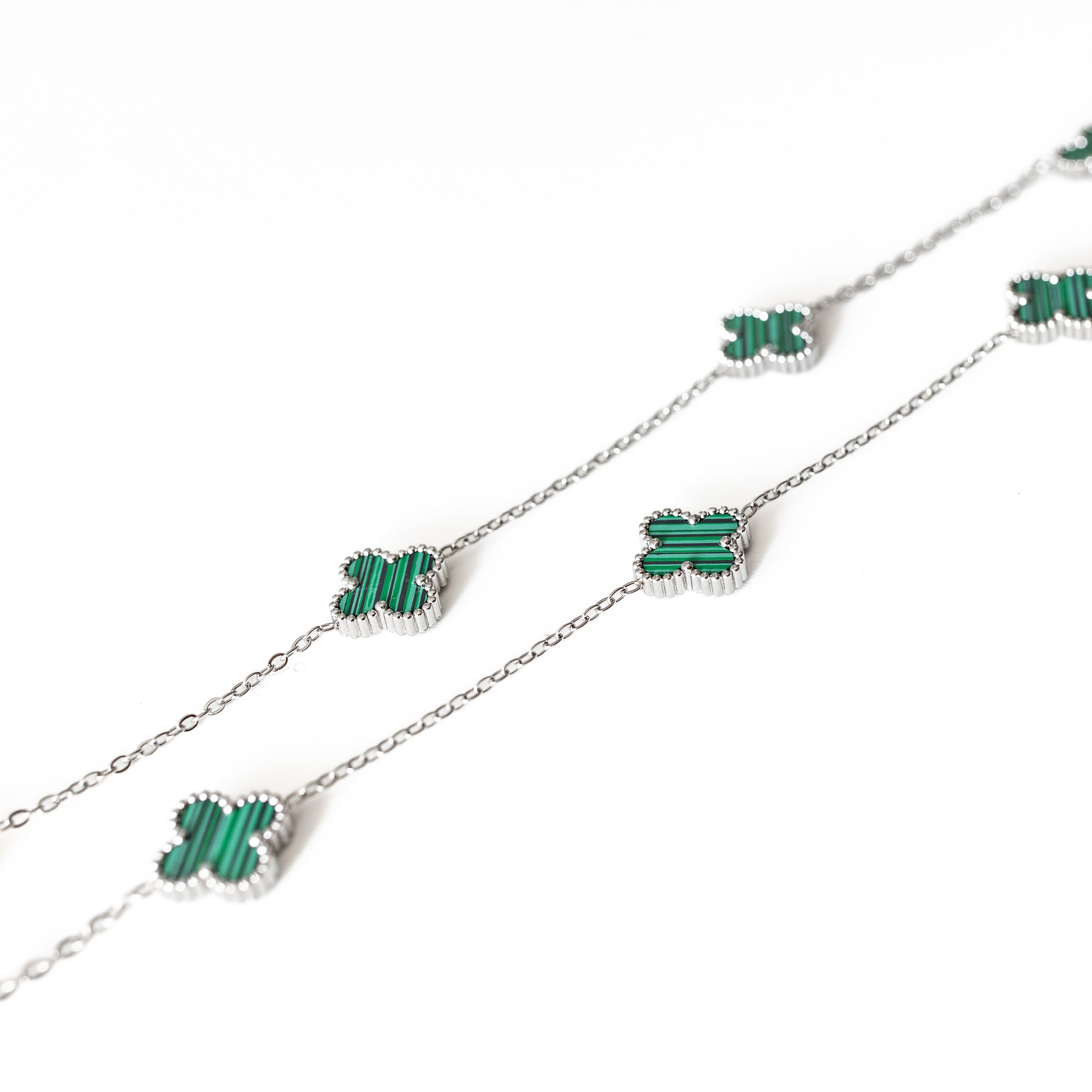 Silver Clover Necklace (Green)