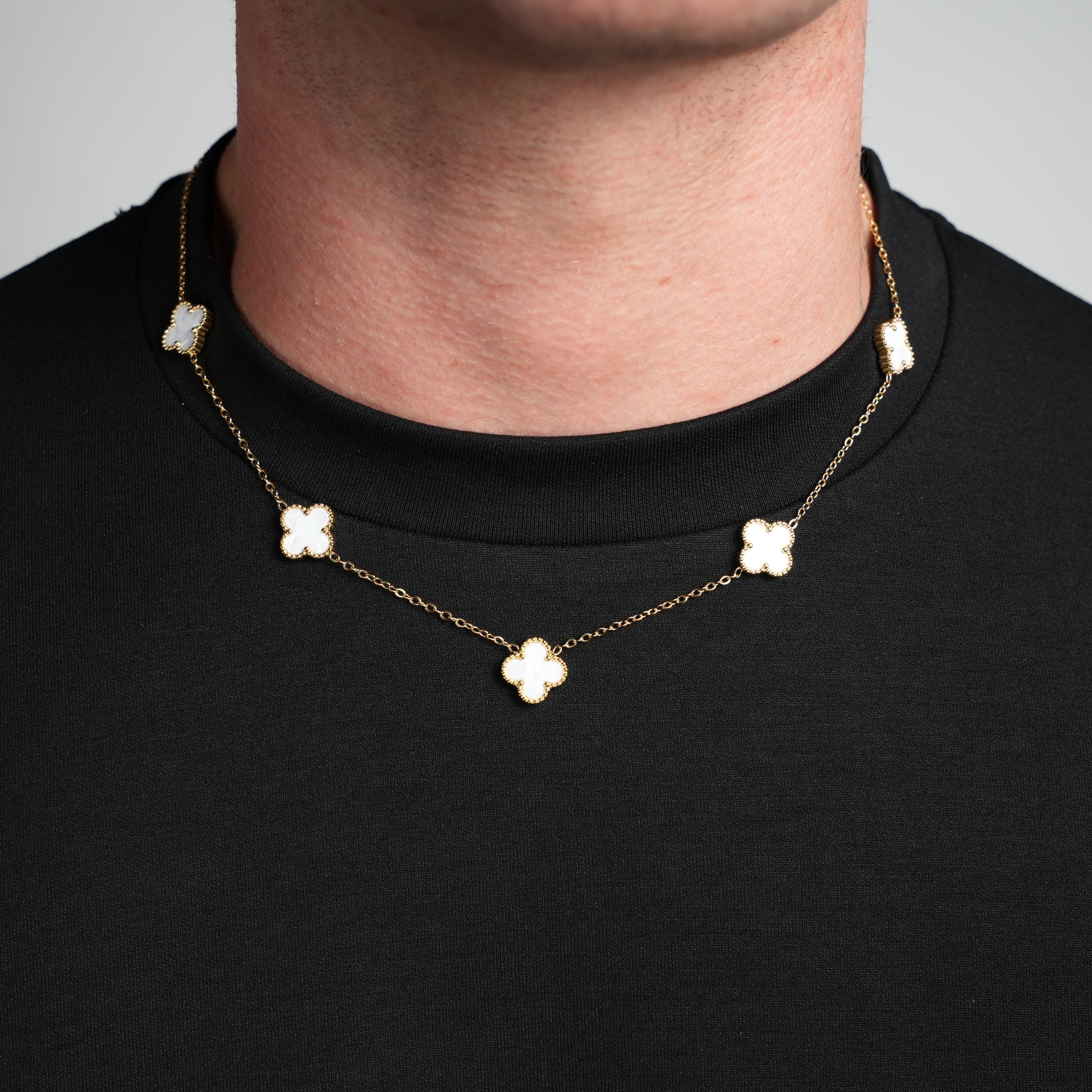 Gold Clover Necklace (White)