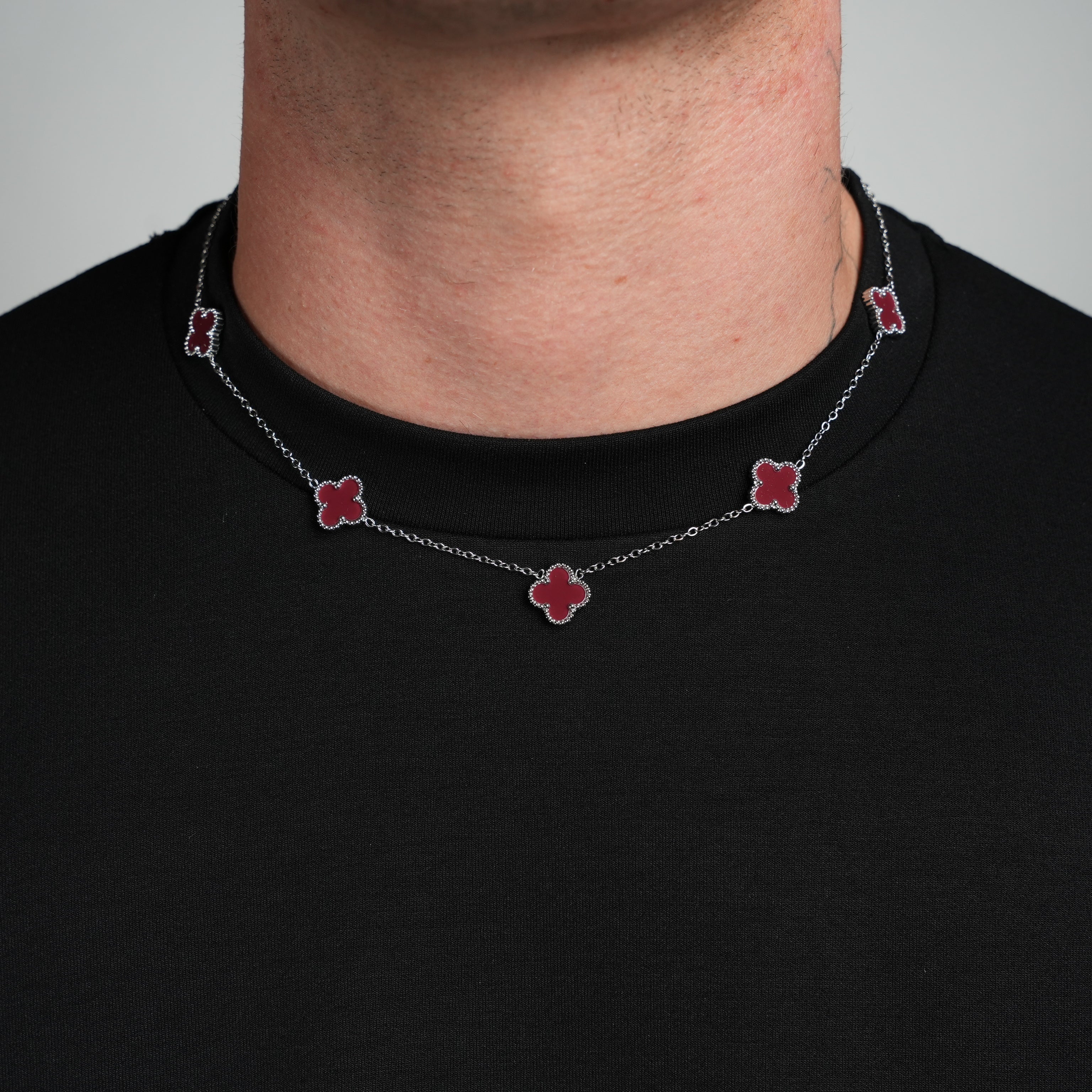 Silver Clover Necklace (Wine)