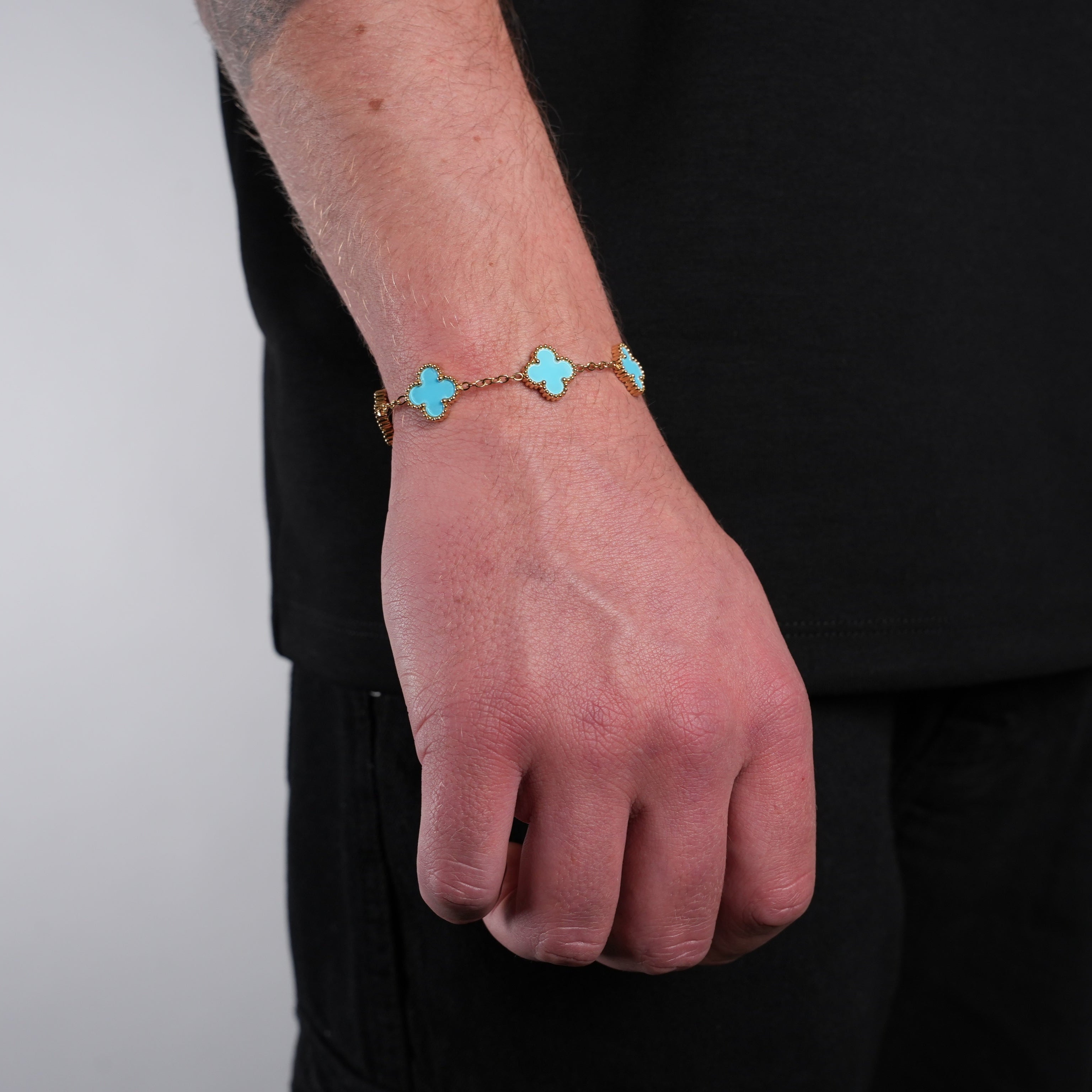 Gold Clover Bracelet (Aqua)