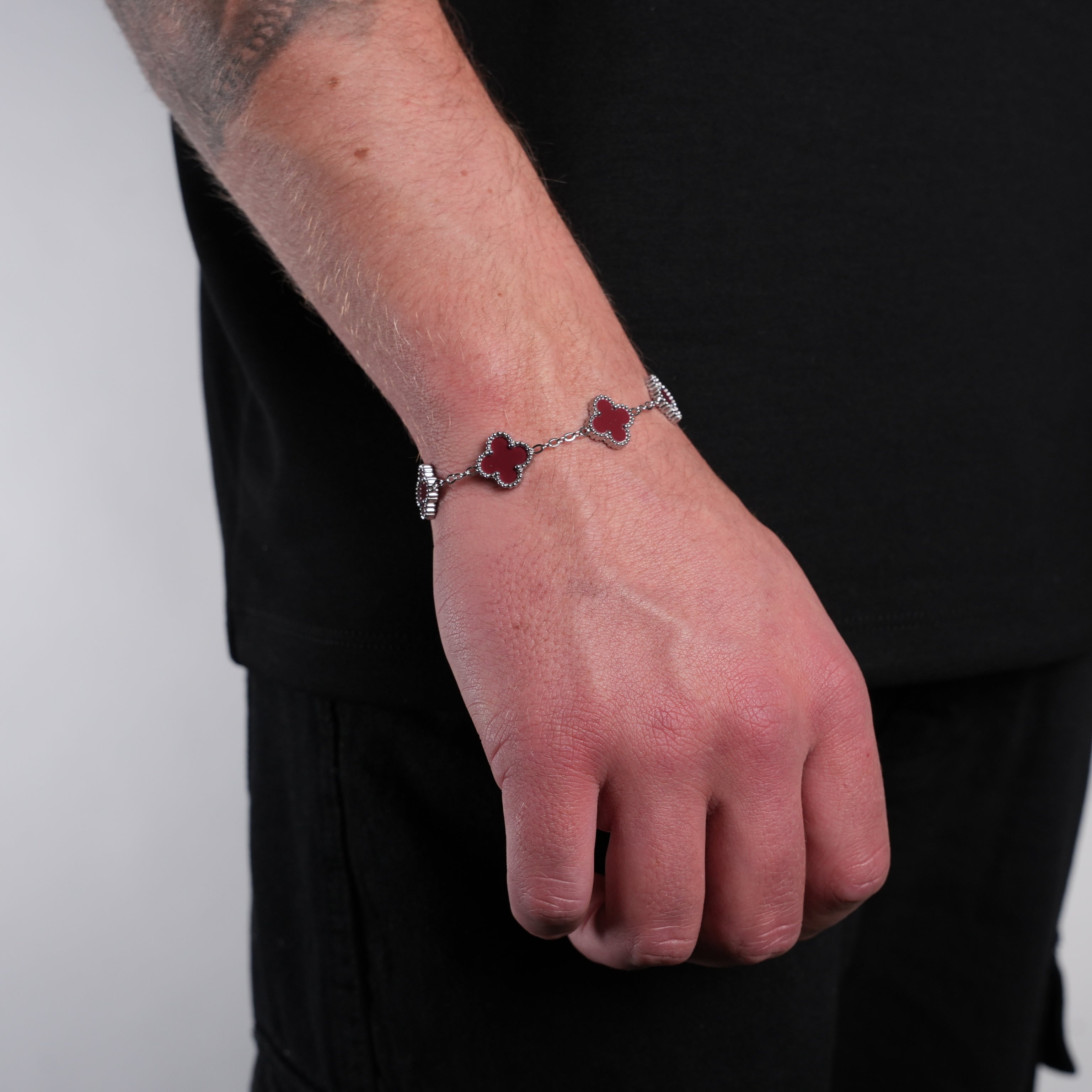 Silver Clover Bracelet (Wine)