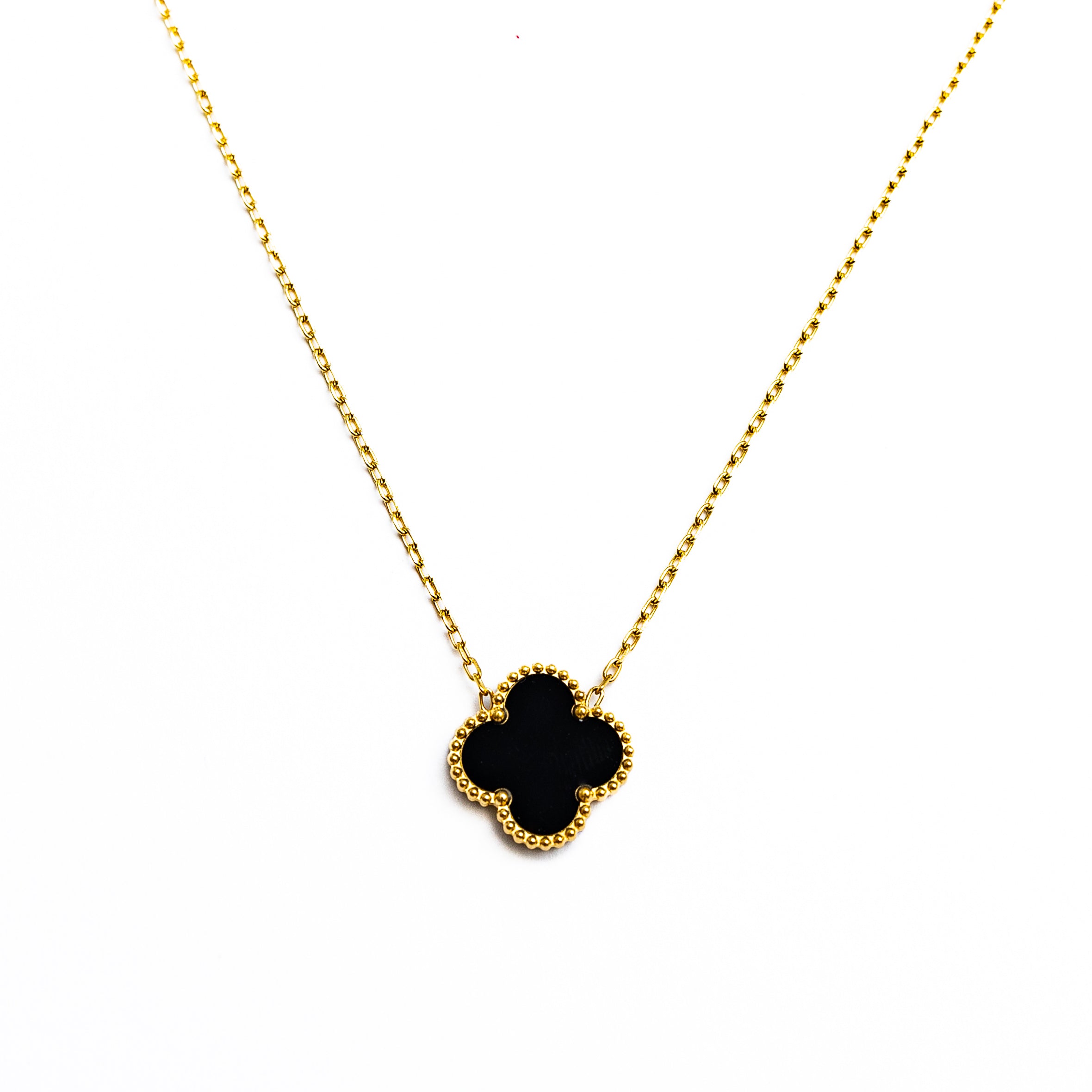 Gold Single Clover Necklace (Black)