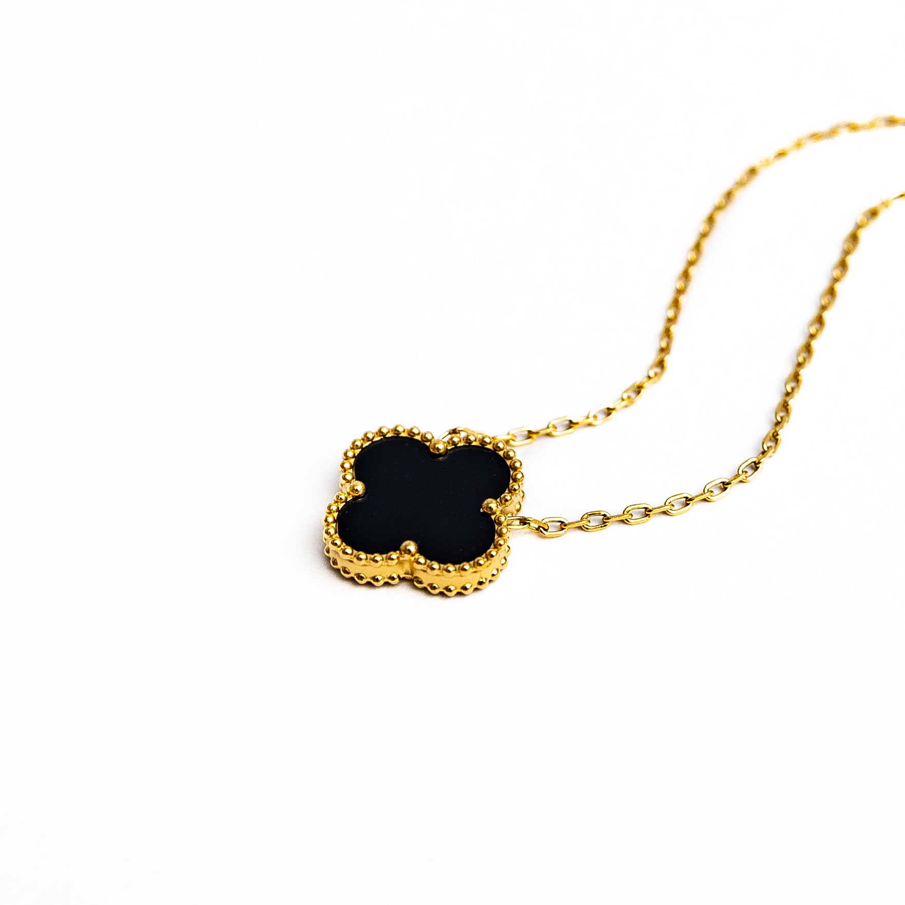 Gold Single Clover Necklace (Black)