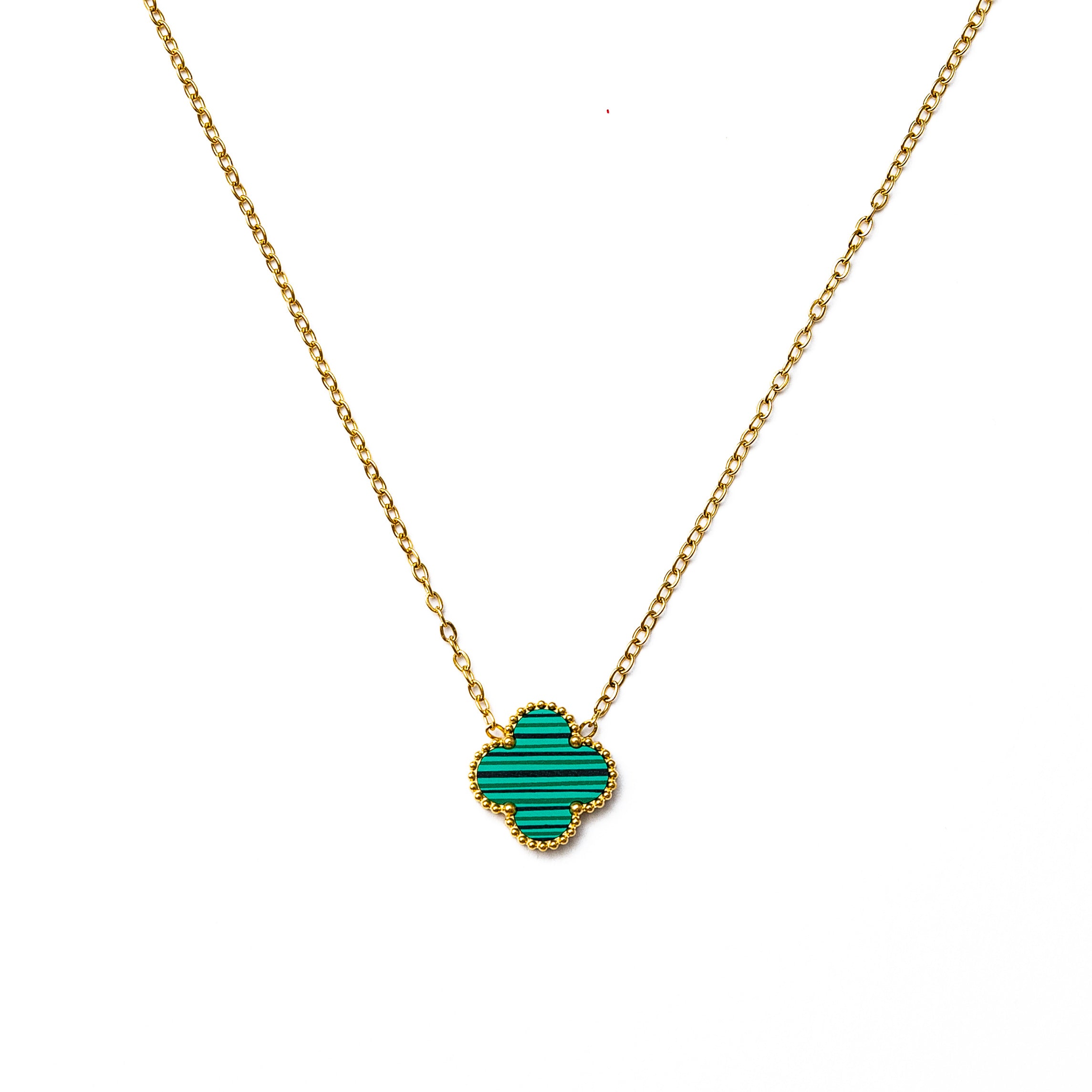 Gold Single Clover Necklace (Green)