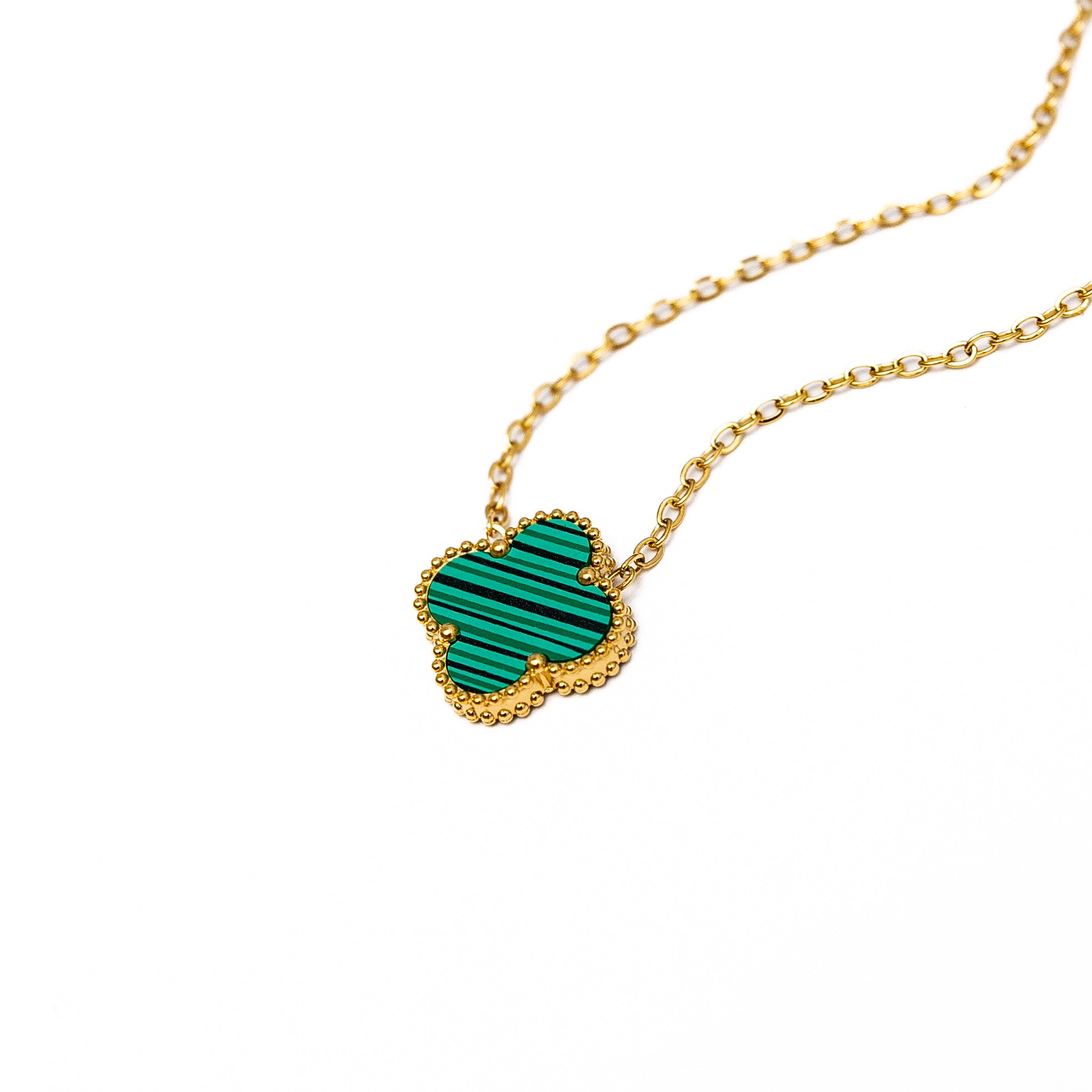 Gold Single Clover Necklace (Green)