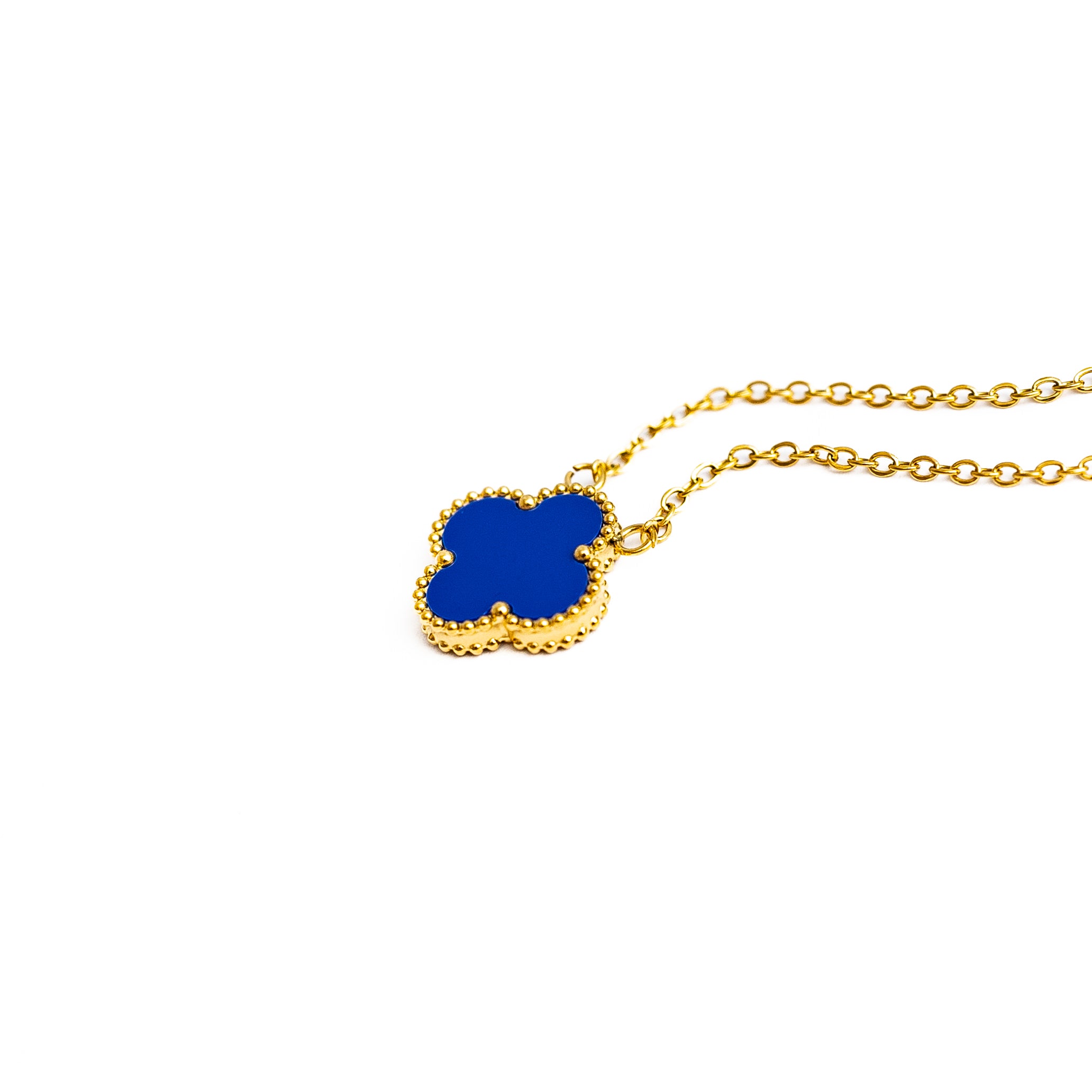 Gold Single Clover Necklace (Navy)