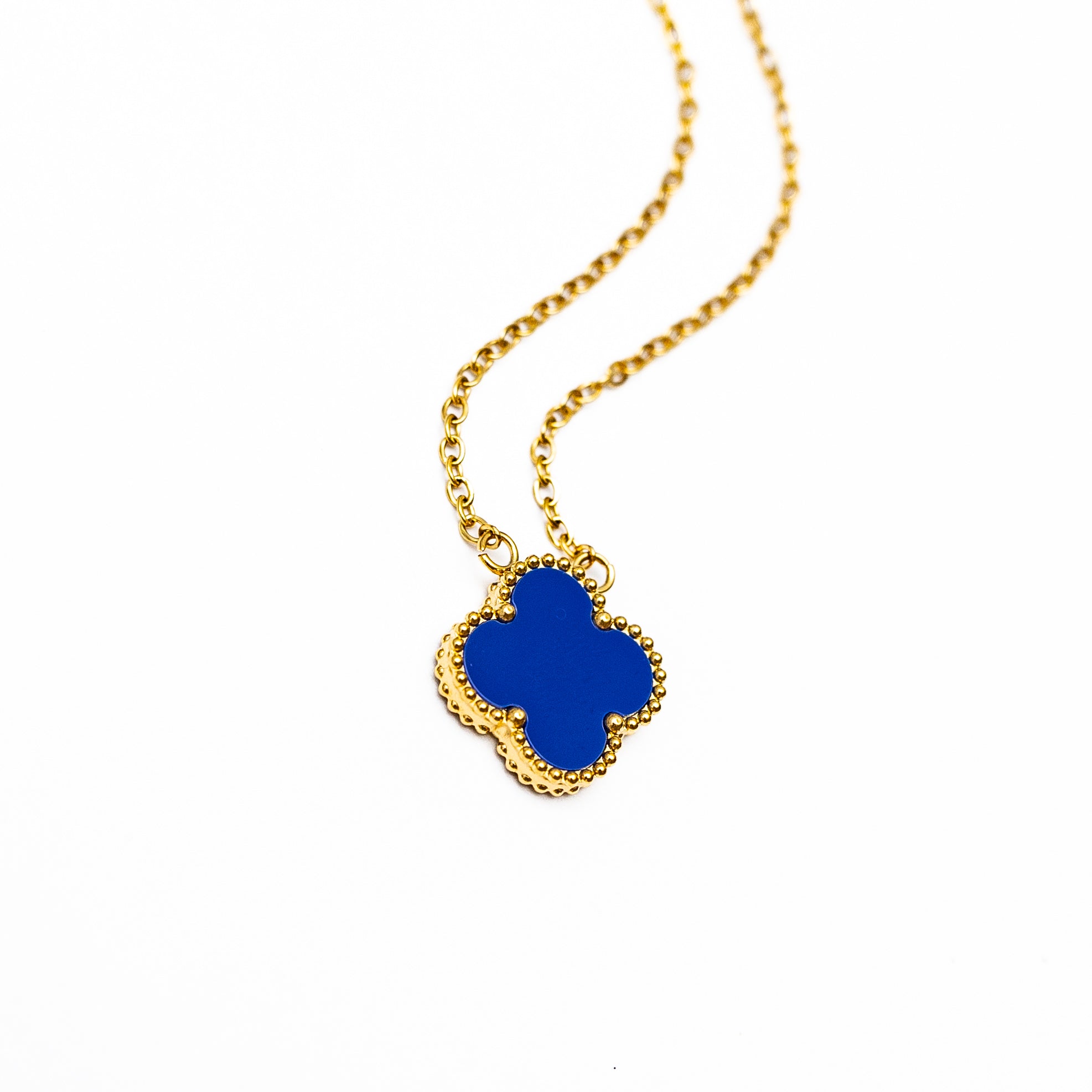 Gold Single Clover Necklace (Navy)