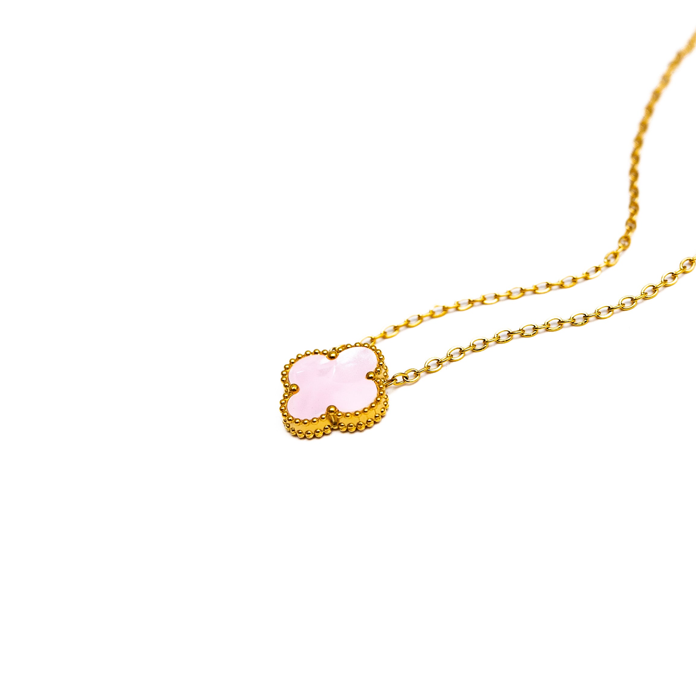 Gold Single Clover Necklace (Baby Pink)