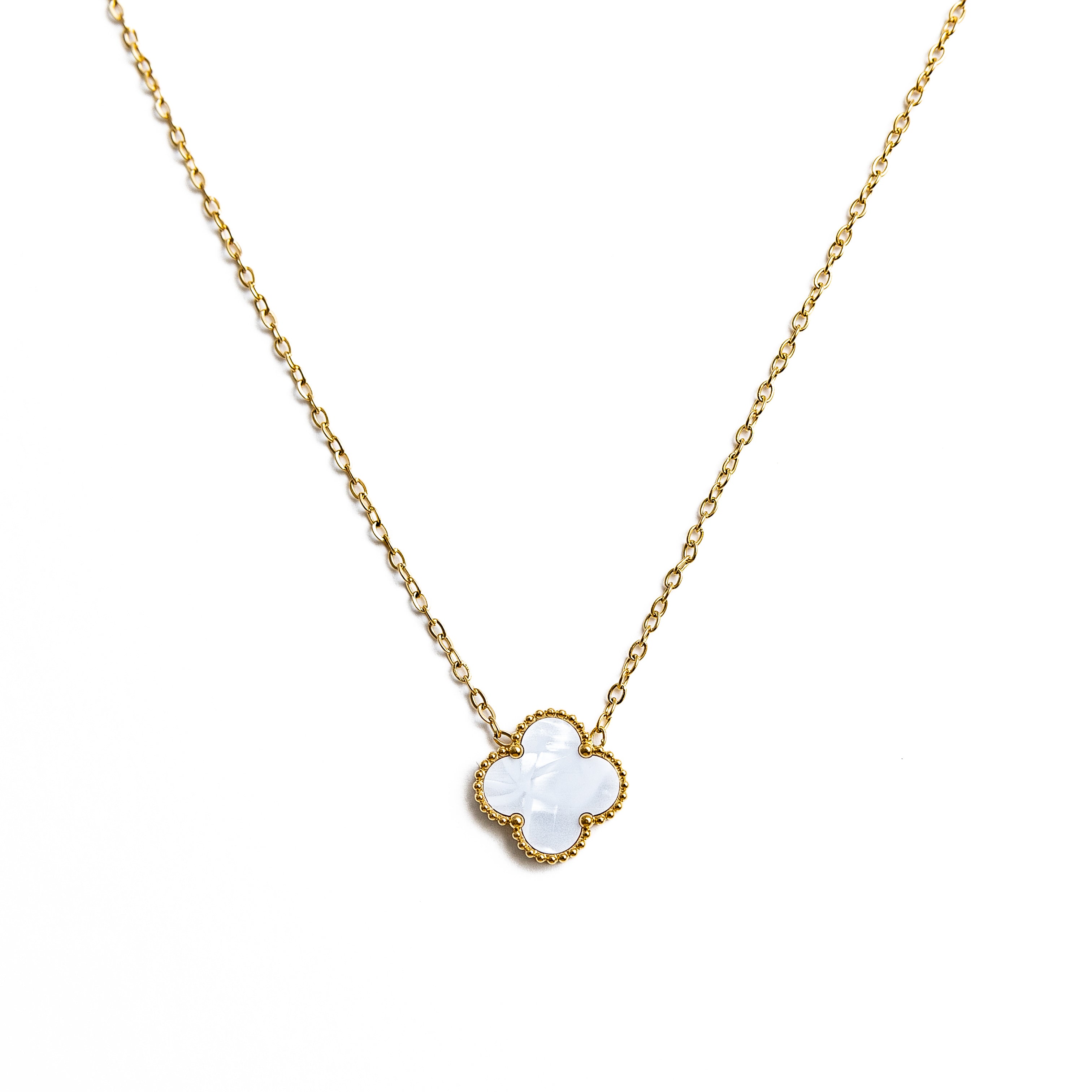 Gold Single Clover Necklace (White)