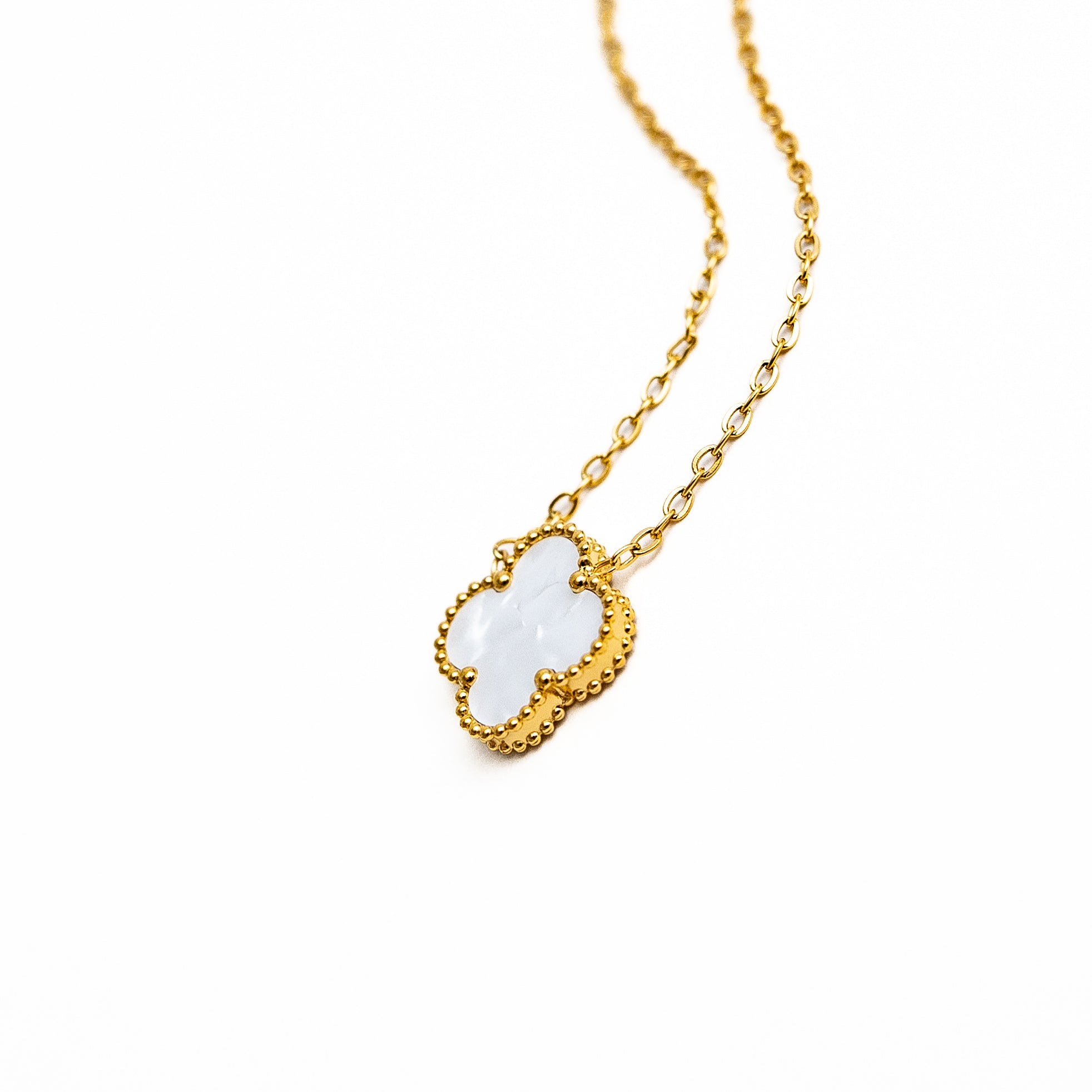 Gold Single Clover Necklace (White)