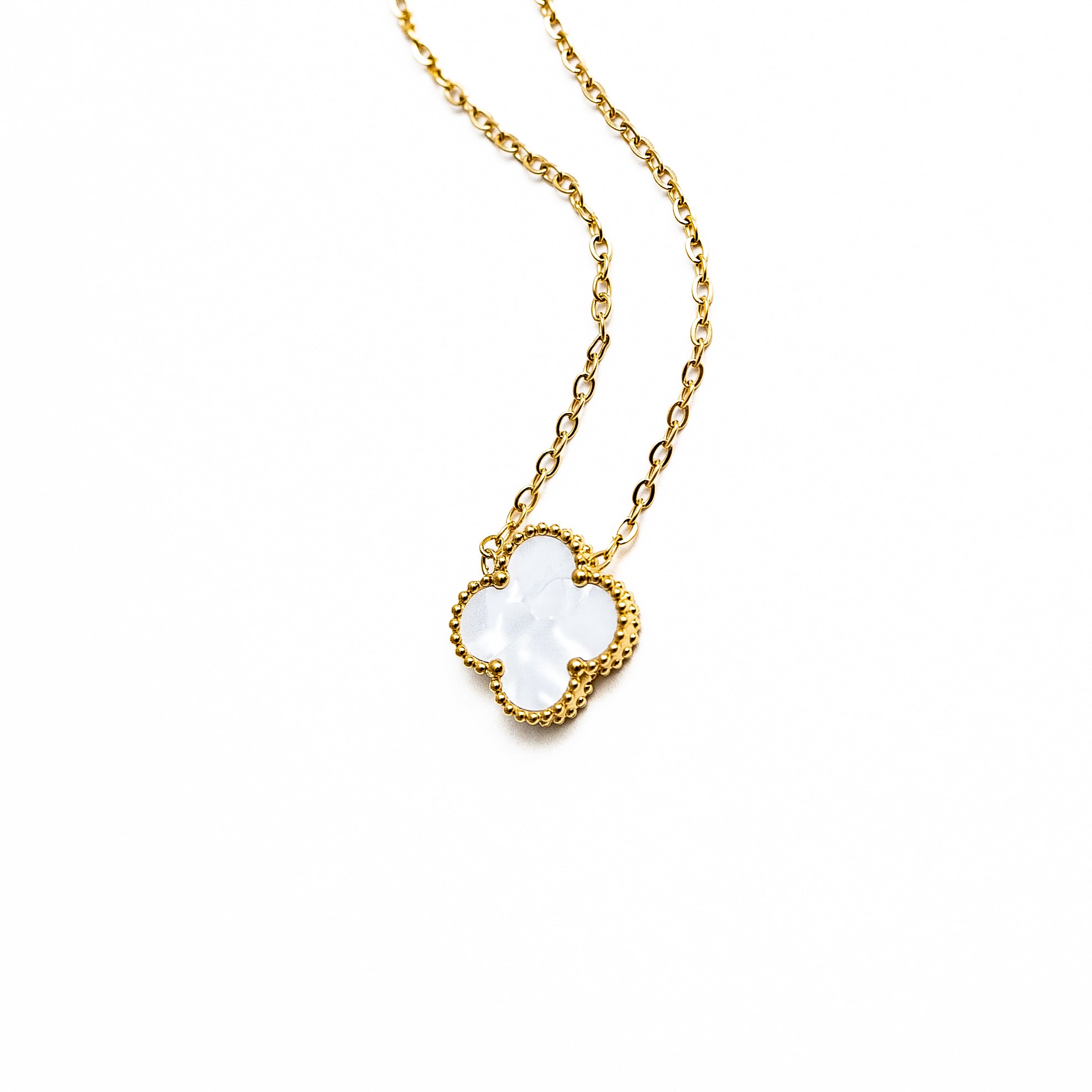 Gold Single Clover Necklace (White)