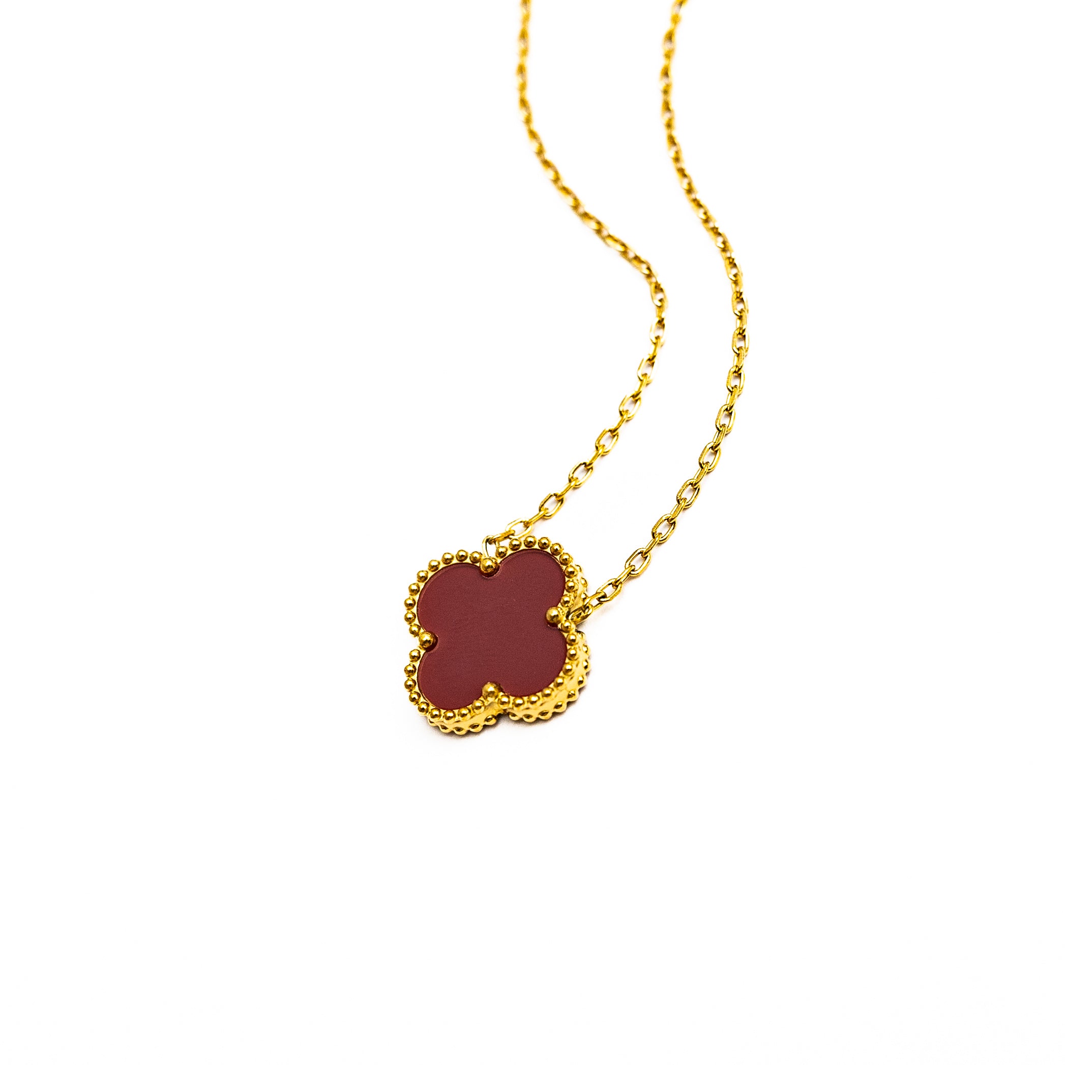 Gold Single Clover Necklace (Wine)