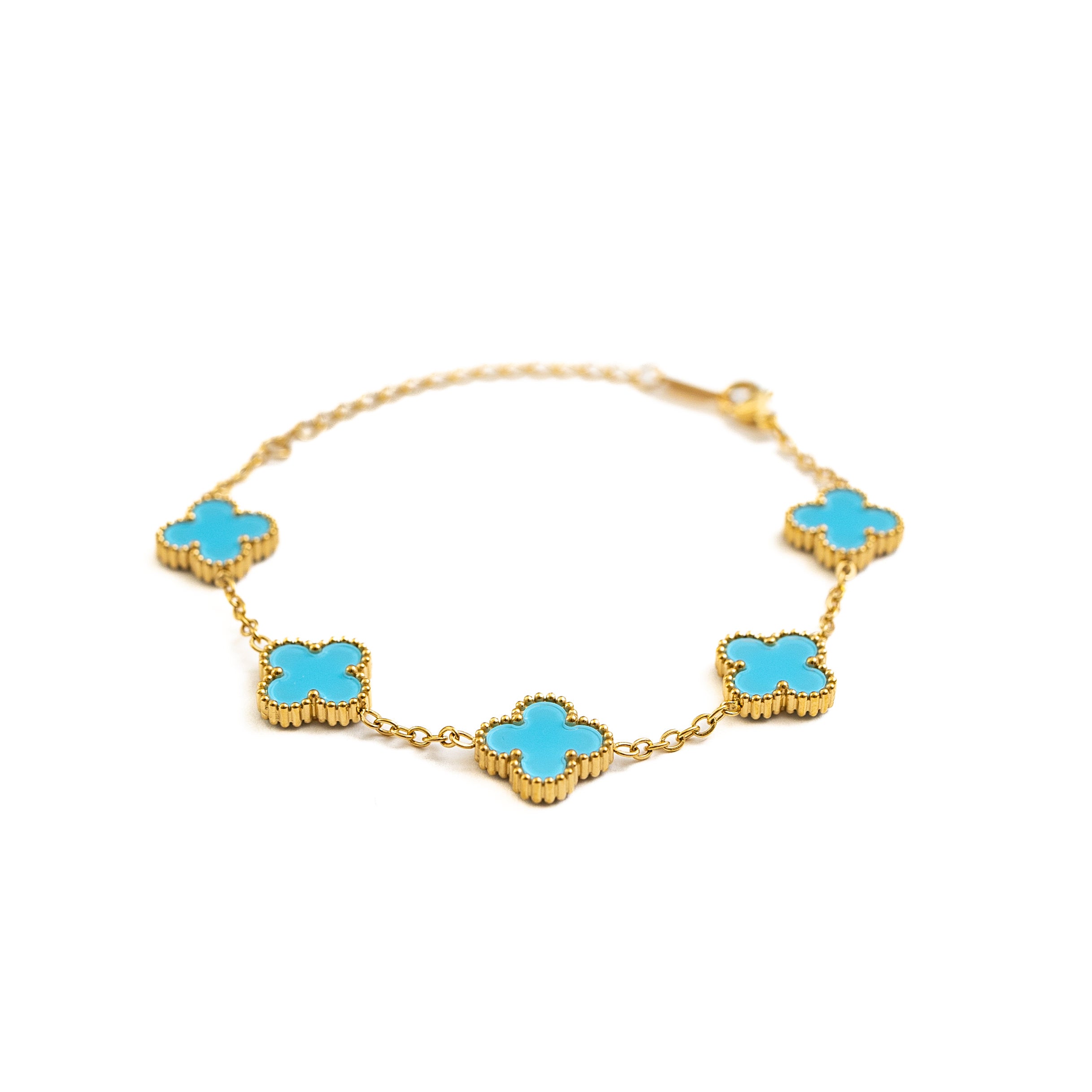 Gold Clover Bracelet (Aqua)