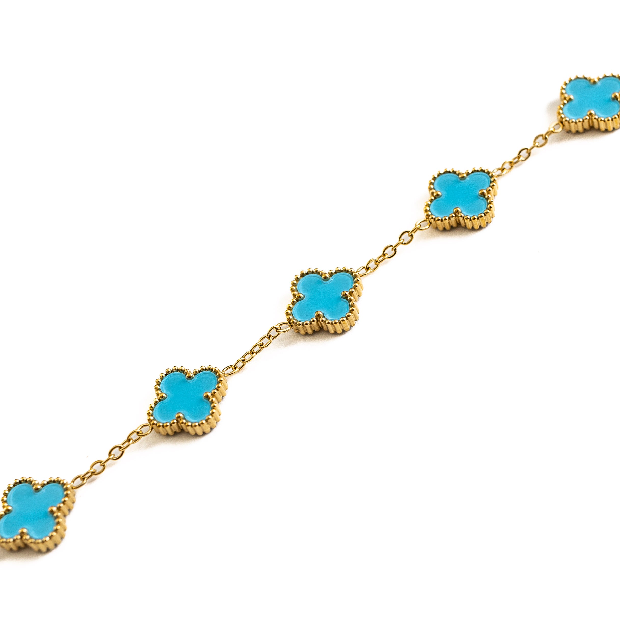Gold Clover Bracelet (Aqua)
