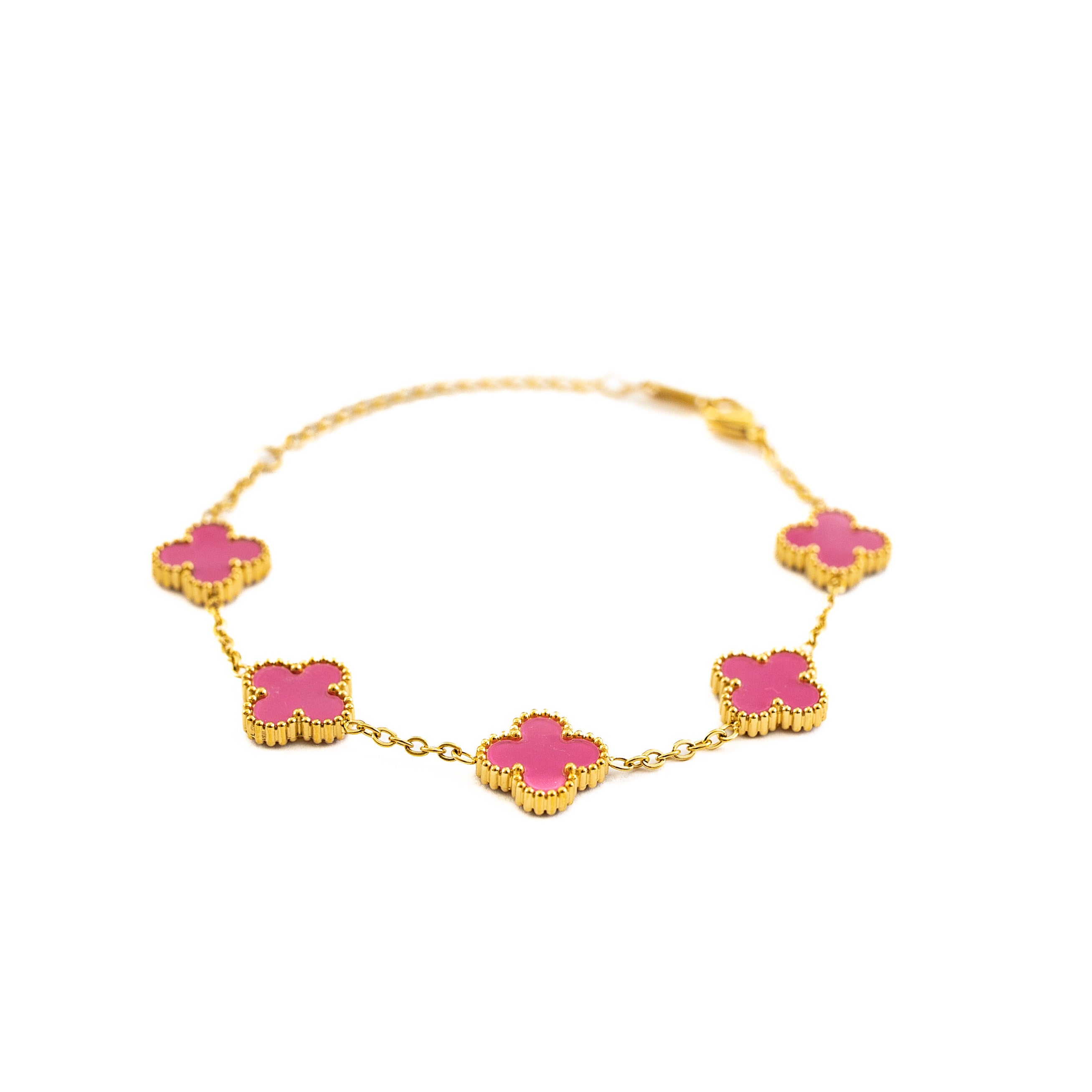 Gold Clover Bracelet (Pink)