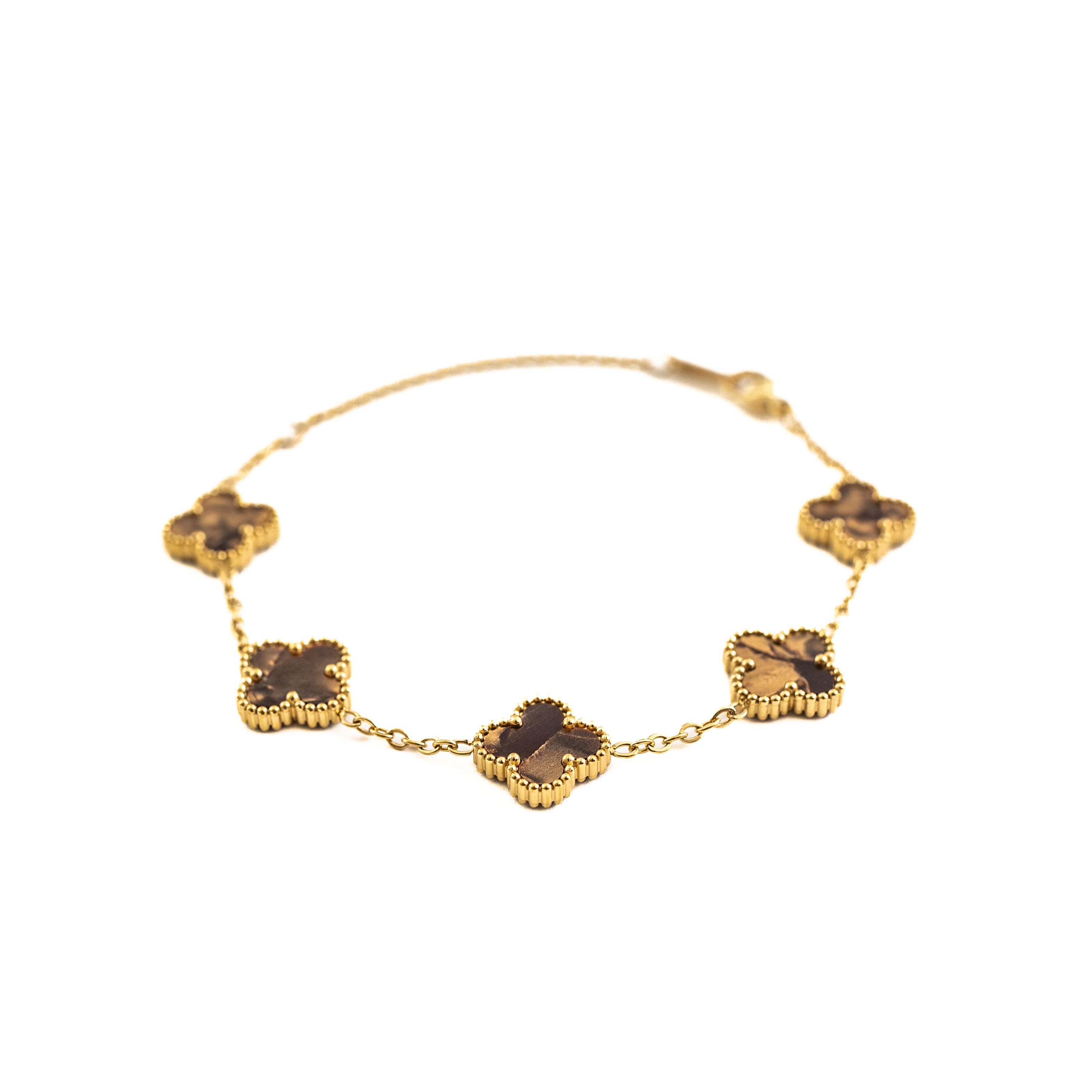 Gold Pearl Clover Bracelet (Chocolate)