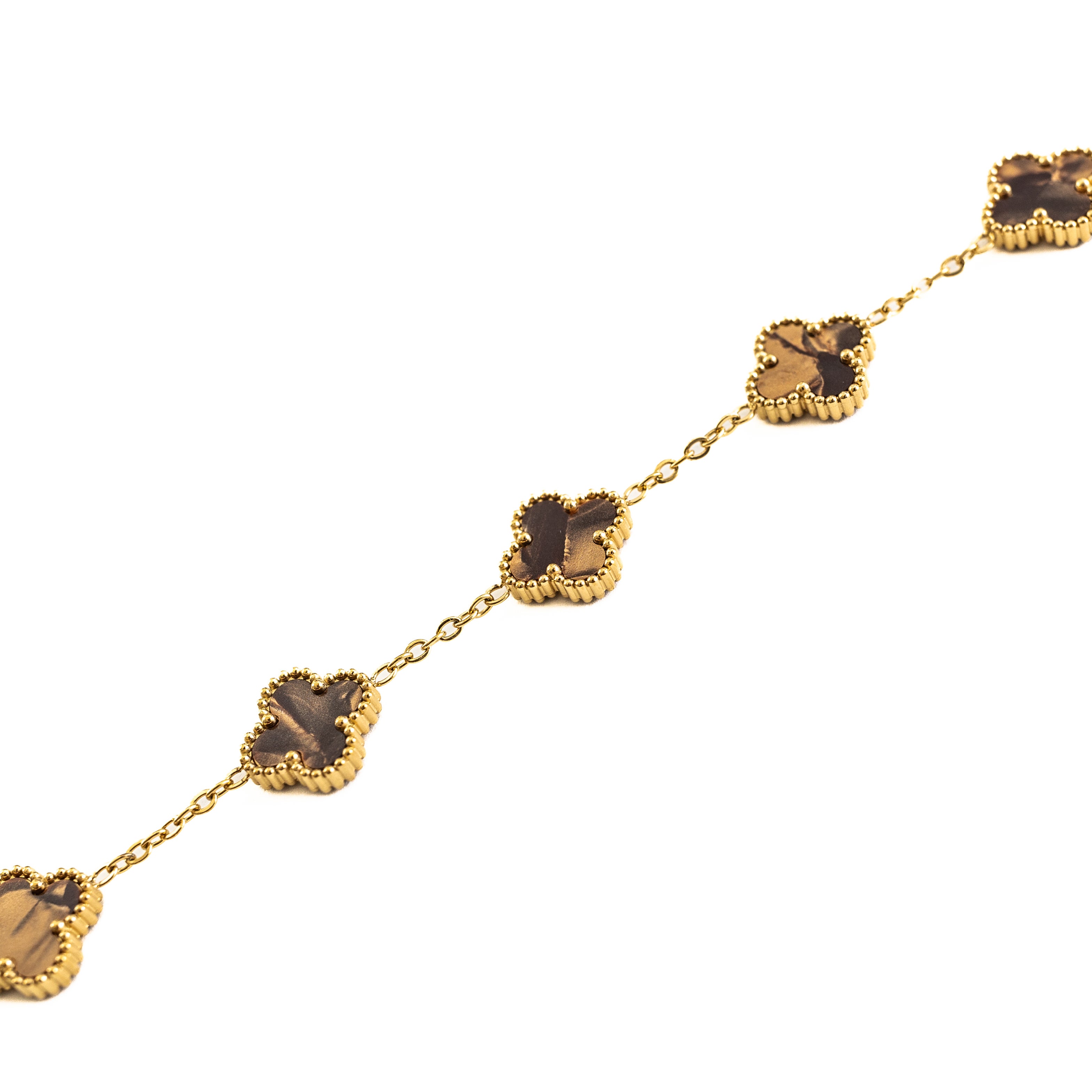 Gold Pearl Clover Bracelet (Chocolate)