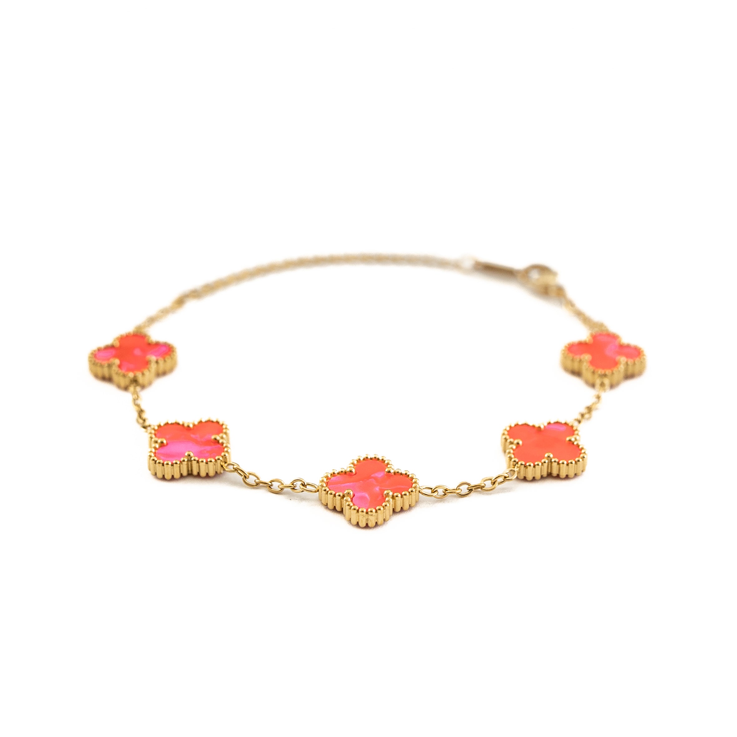 Gold Pearl Clover Bracelet (Pink)