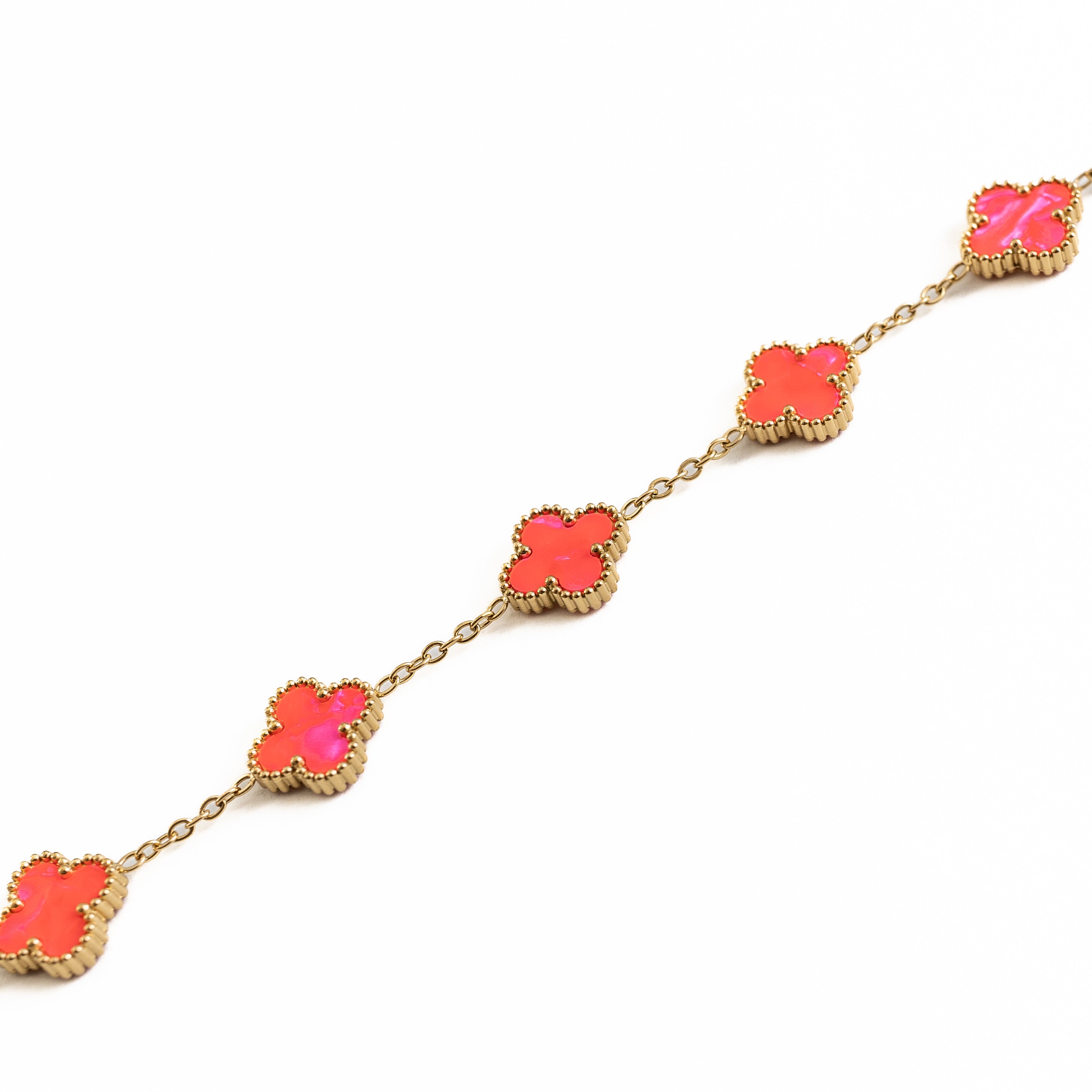 Gold Pearl Clover Bracelet (Pink)
