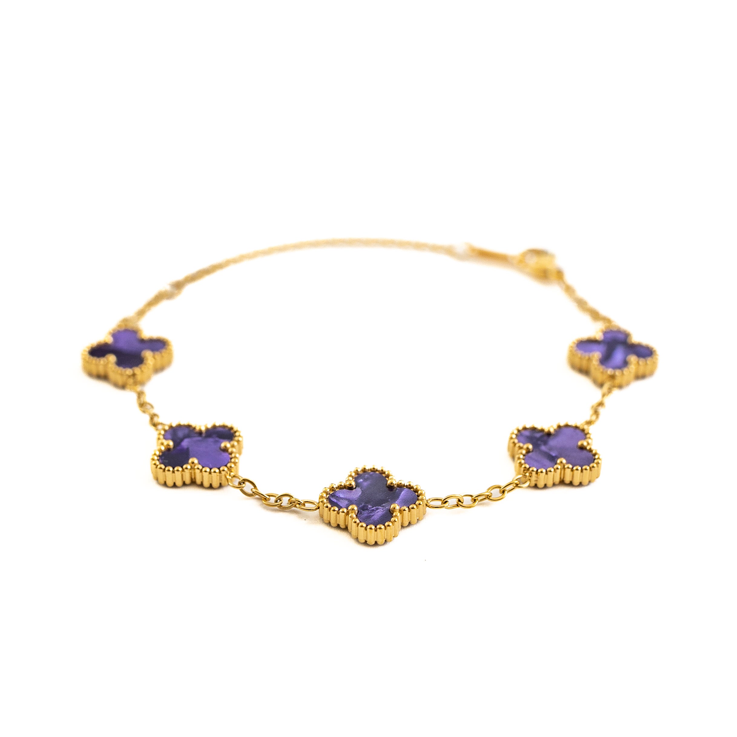 Gold Pearl Clover Bracelet (Purple)