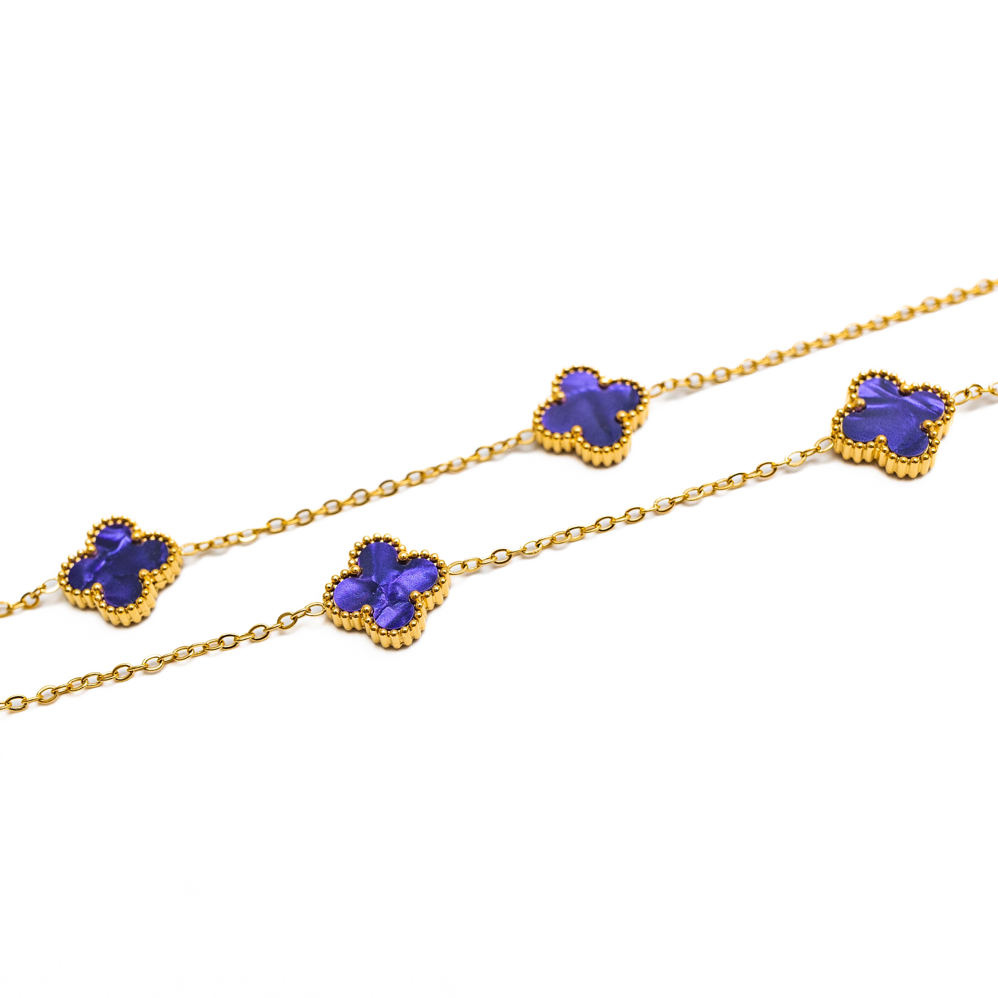 Gold Pearl Clover Necklace (Purple)