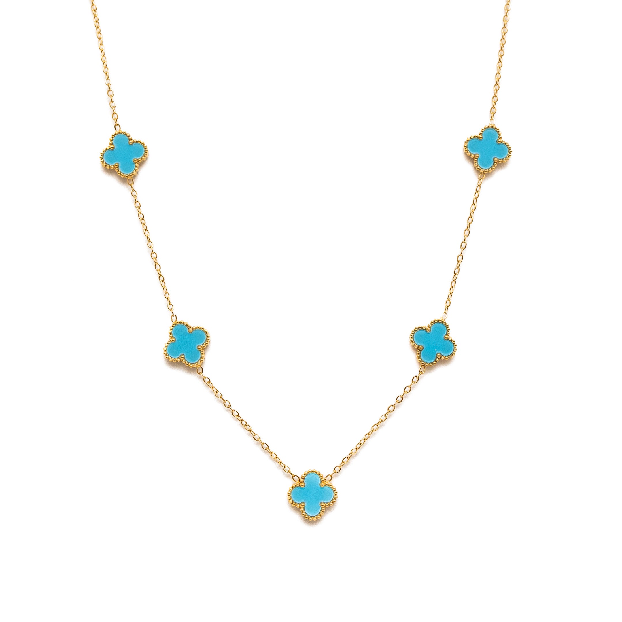 Gold Clover Necklace (Aqua)