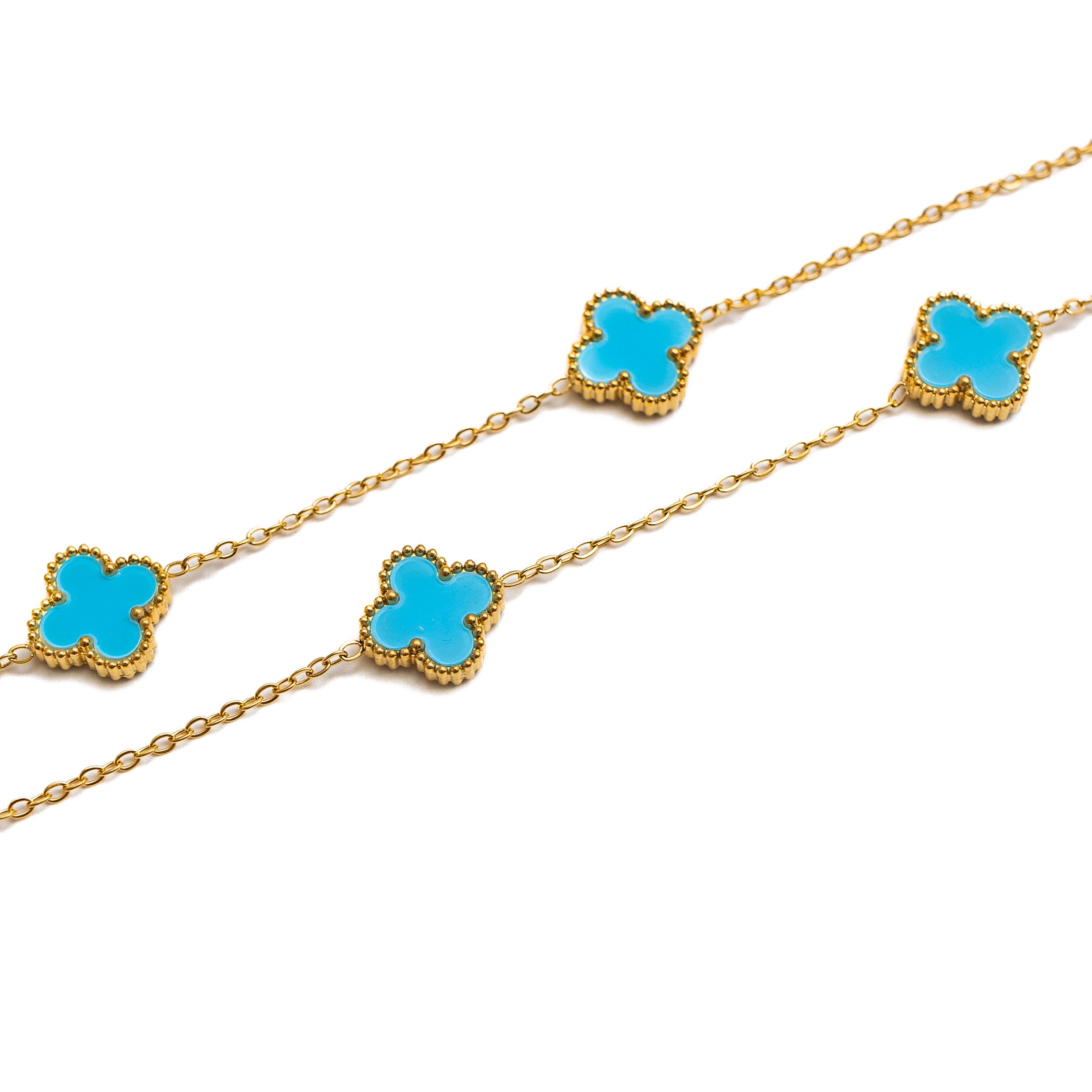 Gold Clover Necklace (Aqua)