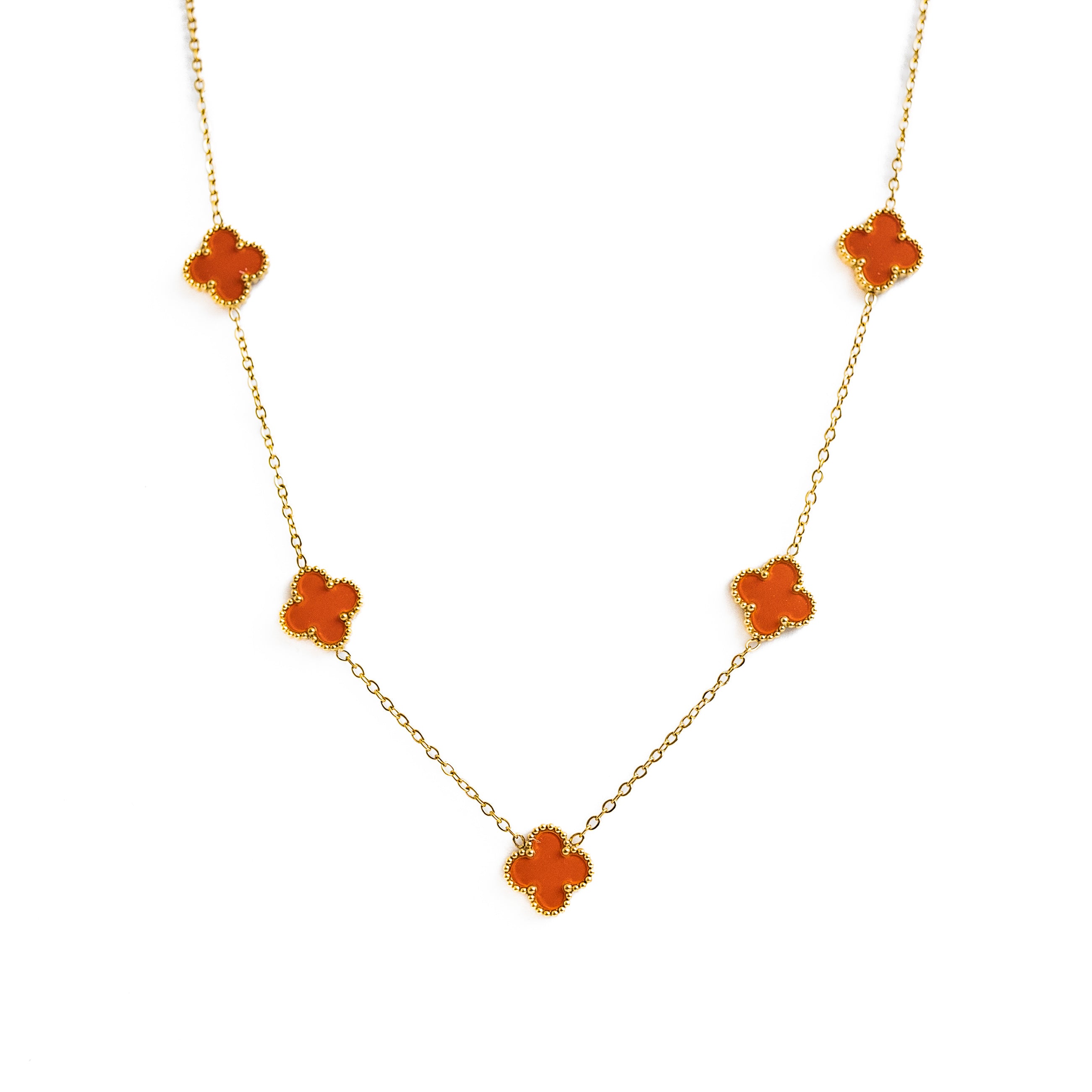 Gold Clover Necklace (Orange)