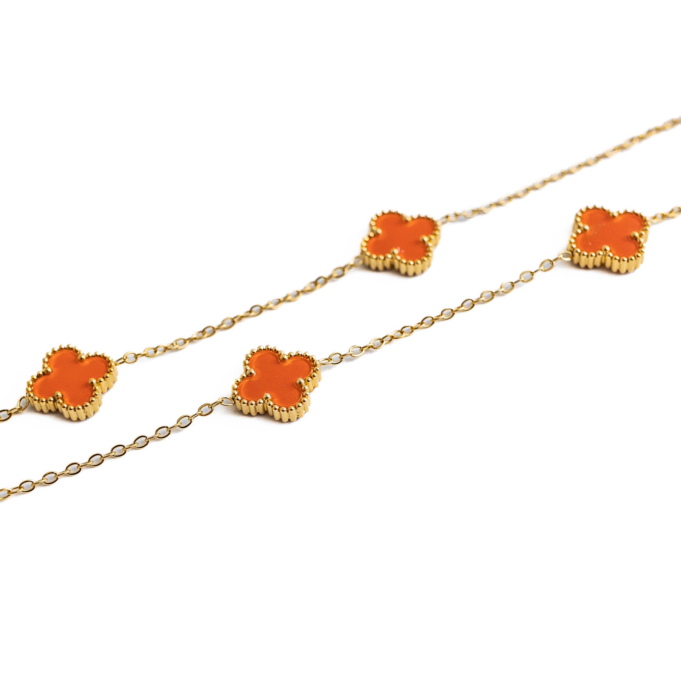 Gold Clover Necklace (Orange)